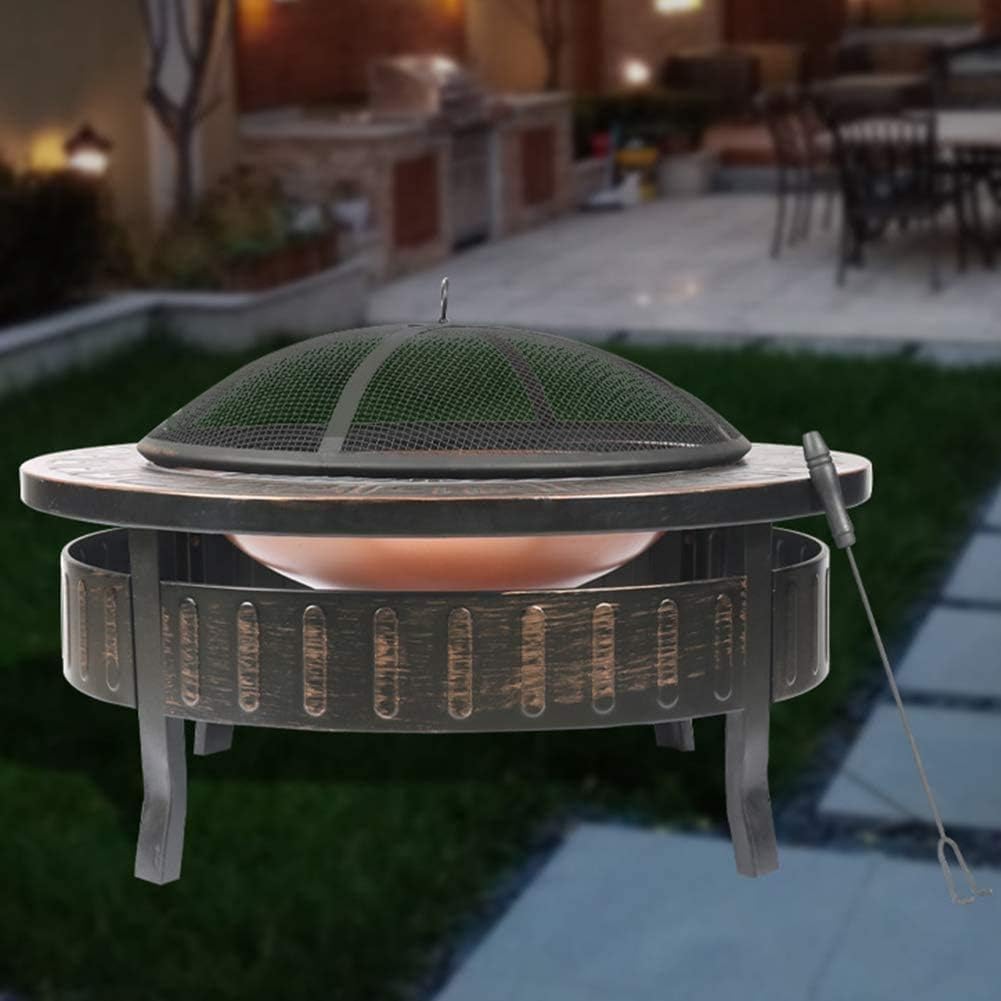 Outdoor Metal Firepit Round Table d Patio Garden Stove Wood Burning Fire Pit with Spark Screen, Log Poker and Cover,Outdoor Fire Pits