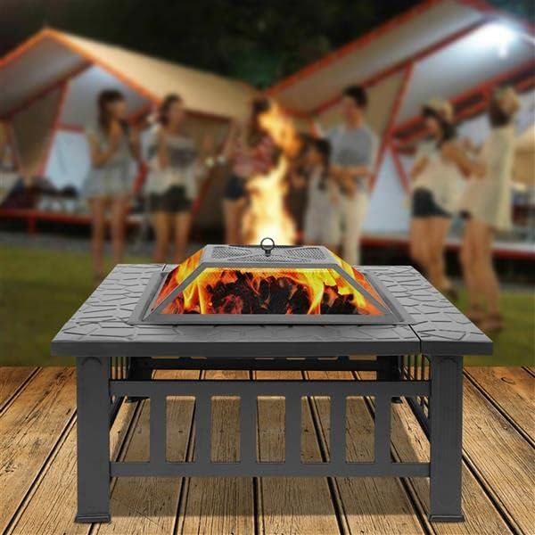 32inch Patio Outdoor Fire Pins,Wood Burning Metal Fire Pits for Outside,Bonfire and Picnic,with Spark Screen Cover Safe Mesh Lid and Poker Fire Place for Backyard