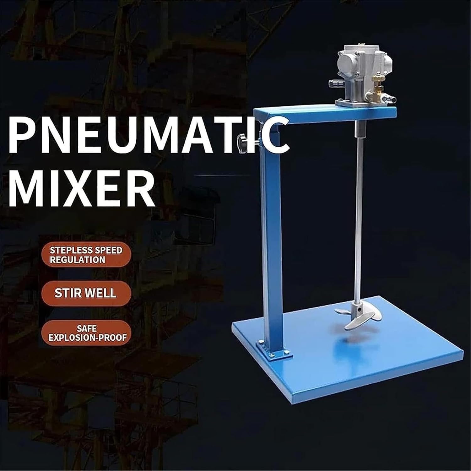 Pneumatic Mixer with Stand 5 Gal/20LGallon Stainless Steel Automatic Paint Stirring Machine,Tank Barrel Clip Bracket Air Agitator Paint Mix Tool, for Paint Mixing in Paint Factory