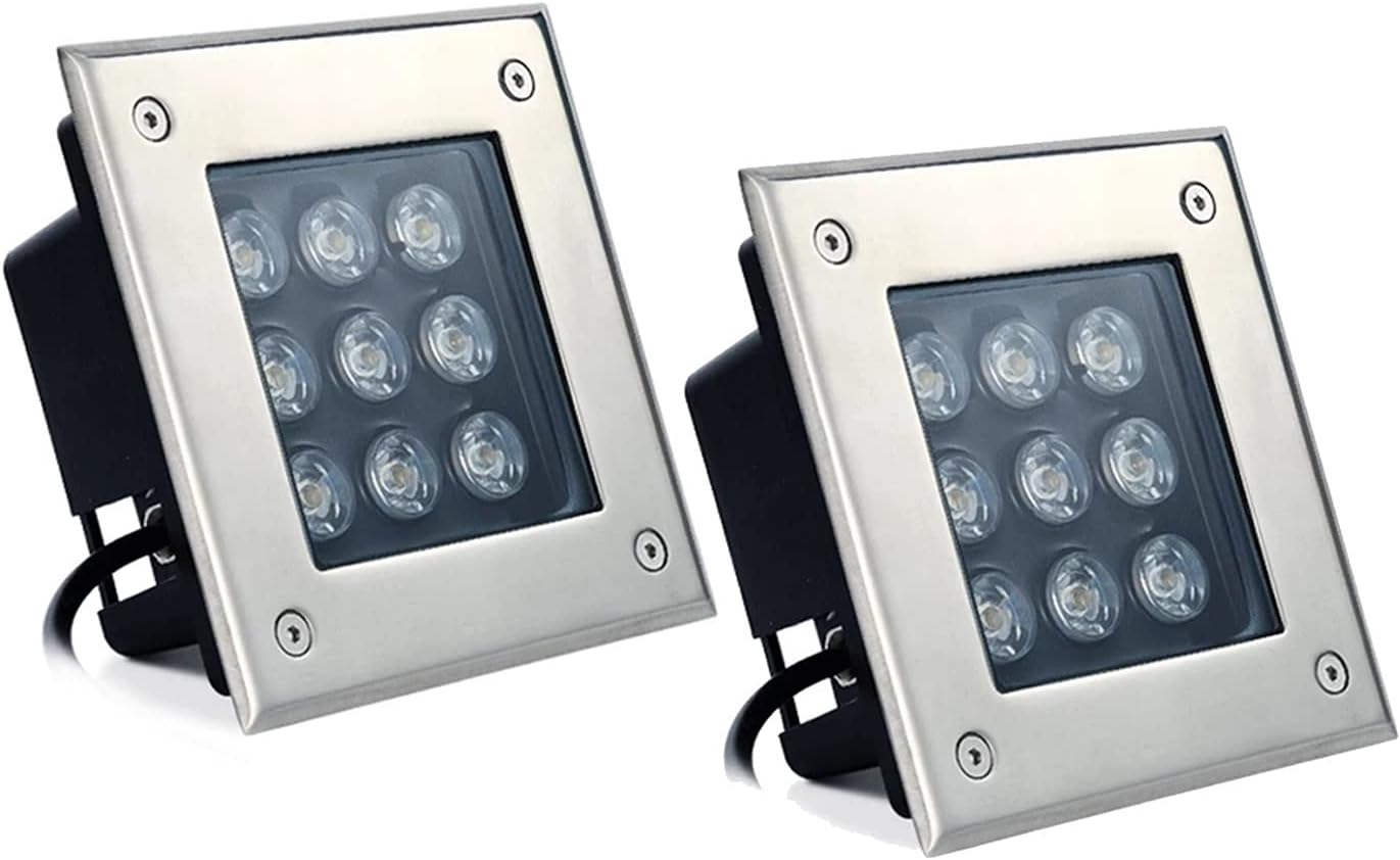 LED Outdoor Buried Spot Light 2 Pack Waterproof Square Fixture Underground Lamp for Piazza Ground Garden Path Yard Lamp Spot, 7 Color (White 36W)