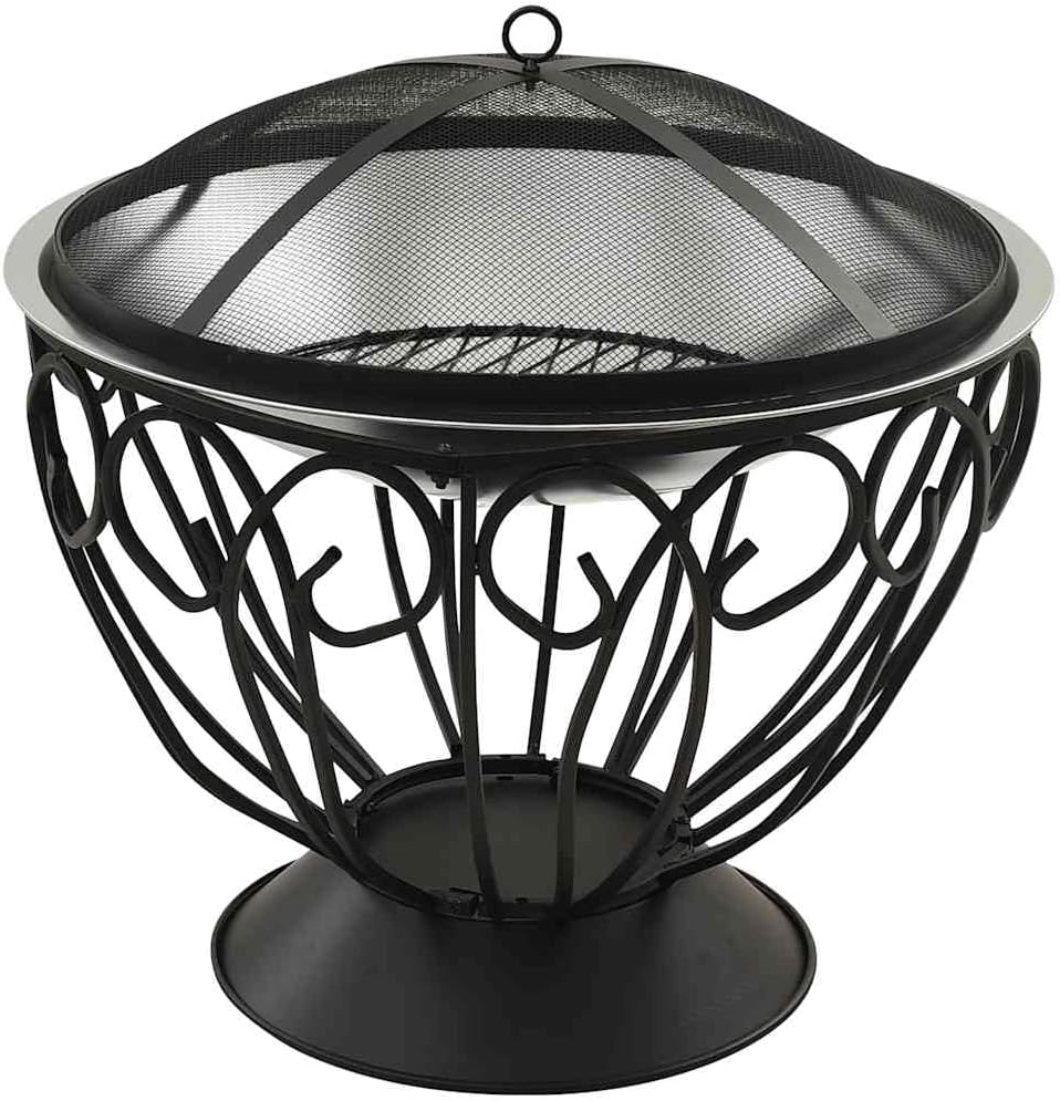 Stainless Steel 2-in-1 Fire Pit, Outdoor Patio Wood Burning Grill with Poker, 23.2