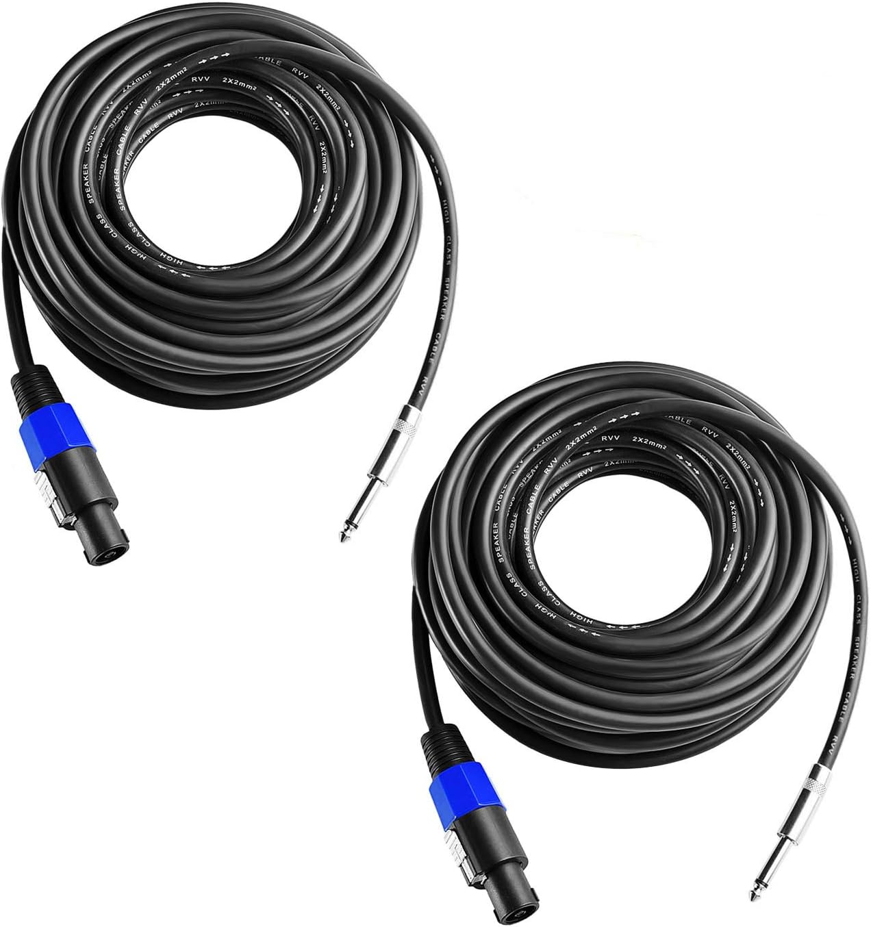 2Pcs 100 Feet Professional Speakon to 1/4 Speaker Cable, Pair 100 ft 12 Gauge Speakon to 1/4 Male Inch Audio Amplifier Connection Heavy Duty Cord Wire with Twist Lock