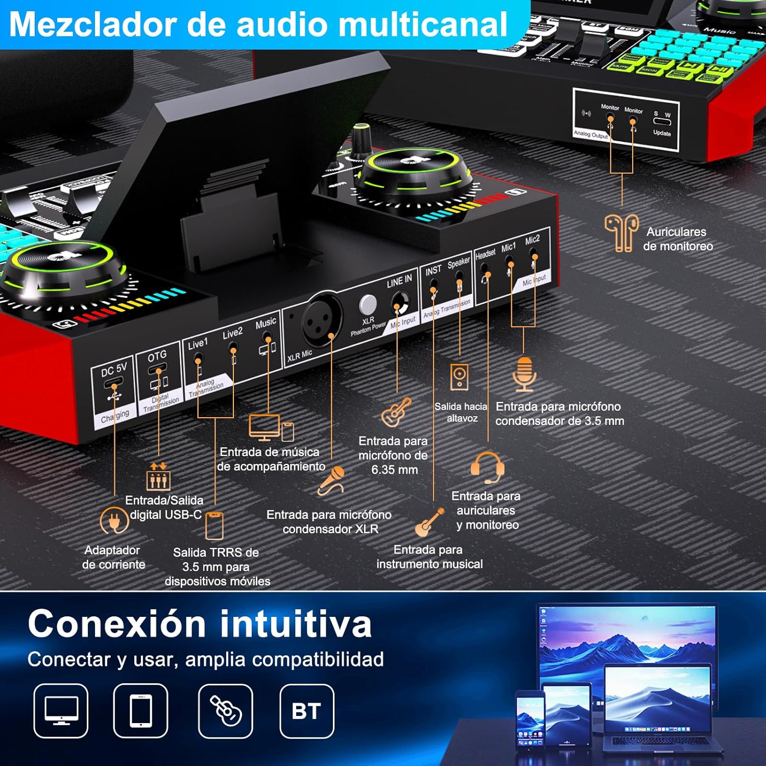Podcast Equipment Bundle with 3.5mm Condenser Microphone for Pc/Phone Live Streaming Singing Gaming, Podcast Microphone Bundle with Live Sound Board Audio Mixer Denoise,DJ Sets