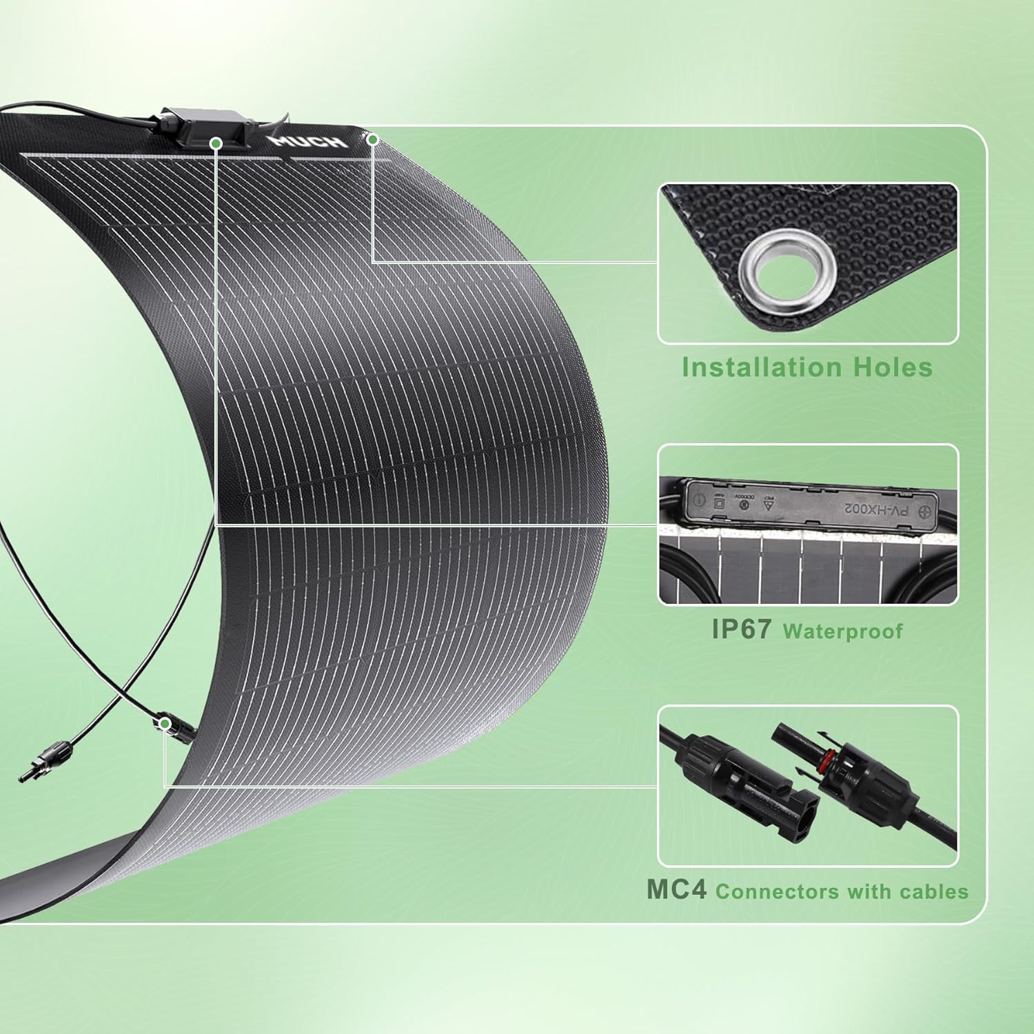 200W Semi-Flexible Solar Panel 12V/24V Monocrystalline Ultra-Flexible Bendable Mono Off-Grid Charger for Marine RV Cabin Van Car Boat Curve Surfaces （2 * 100w）