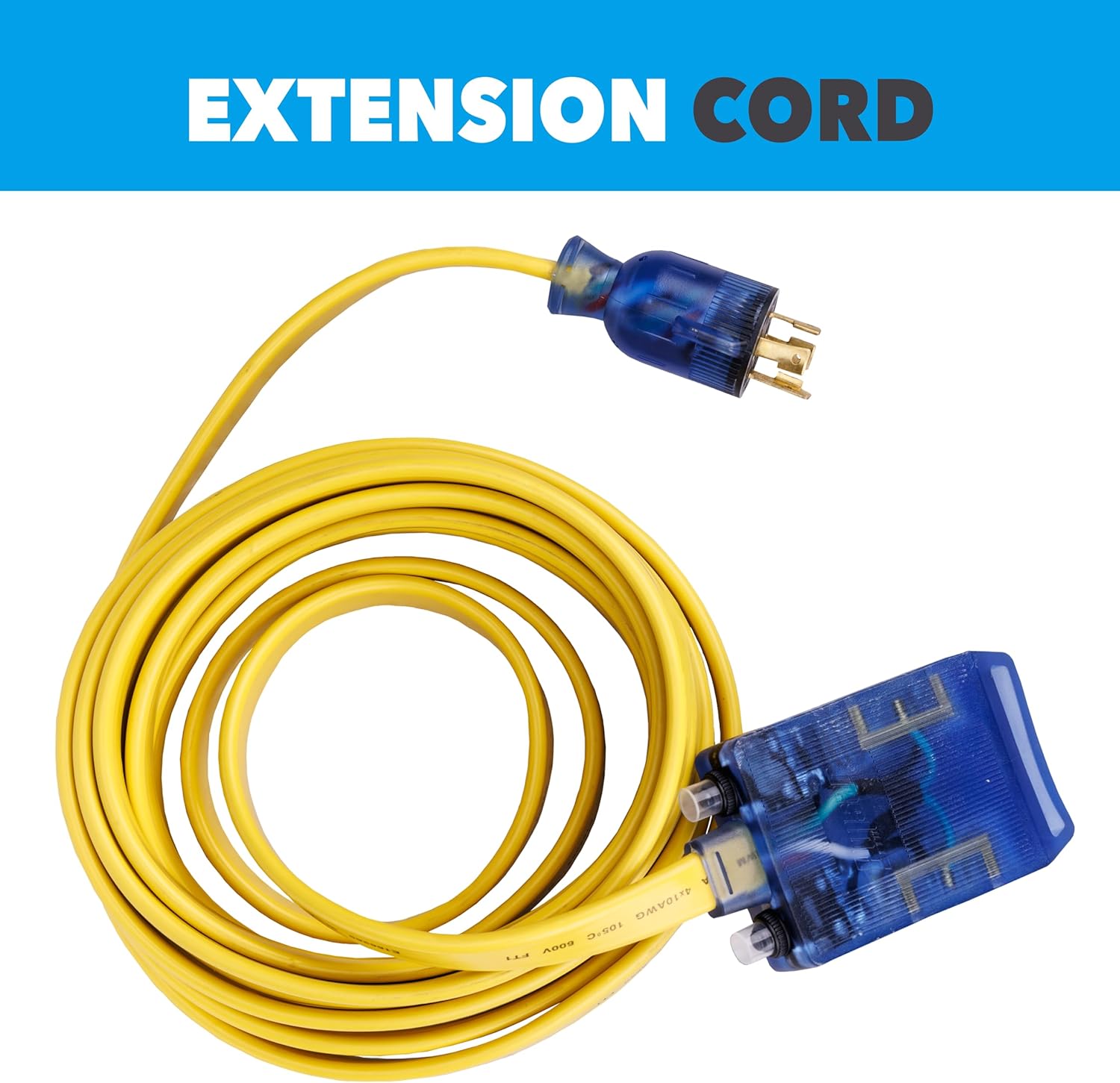 Pulsar 30AMP 125/250V Twist Lock Generator Flat Extension Cord (25 Feet) Four 20AMP Household outlets, LED Indicator, Weather Resistant, 10 Gauge Wire, Generators for Home use, Overload Protection