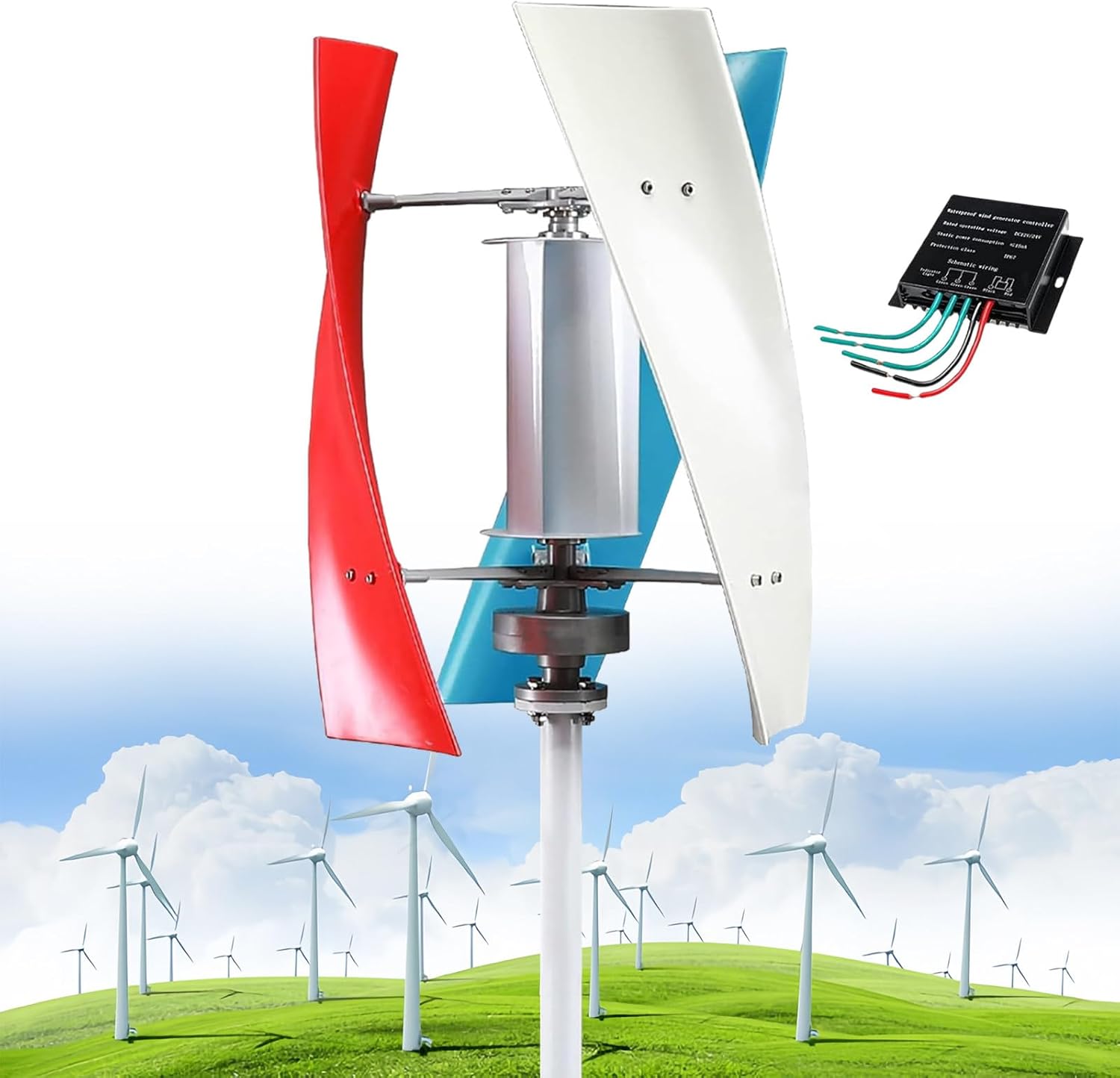 12000W Maglev Wind Turbine Generator Kit - 12V/24V/48V Vertical 3-Phase AC, Magnetic Levitation with MPPT Controller & 3 Blades for Boats, Gazebos, Cabins, Mobile Homes - Colorful Design
