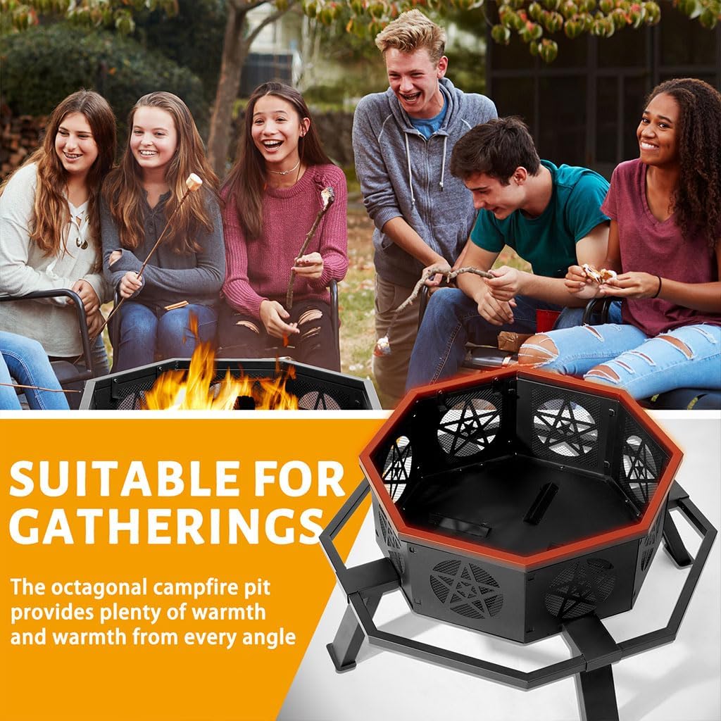 Fire Pit Ring, Heavy Duty Metal Wood Burning Fire Pits with Barbecue Fire Ring, 40-in Outer/36-In Inner Diameter Large Round Smokeless Firepit Insert, for Outdoor Patio Yard Garden