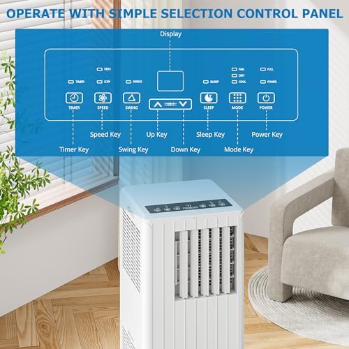 8000 BTU Portable Air Conditioner 3-in-1 AC Unit Cools 350 Sq.Ft Ultra-Quiet with Dehumidifier & Fan 24H Timer Remote Control No Drain Needed Easy Install for Bedroom Office Living Room