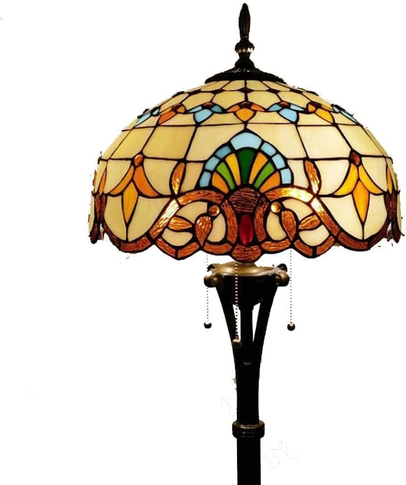 Tiffany-Style Floor Lamp Standlamp Tiffany-Style Floor Lamp Handcraft Baroque-Style Stained Glass Shade Floor Standreadlight with 3 Light Bedroom Floodlight, Foot Switch