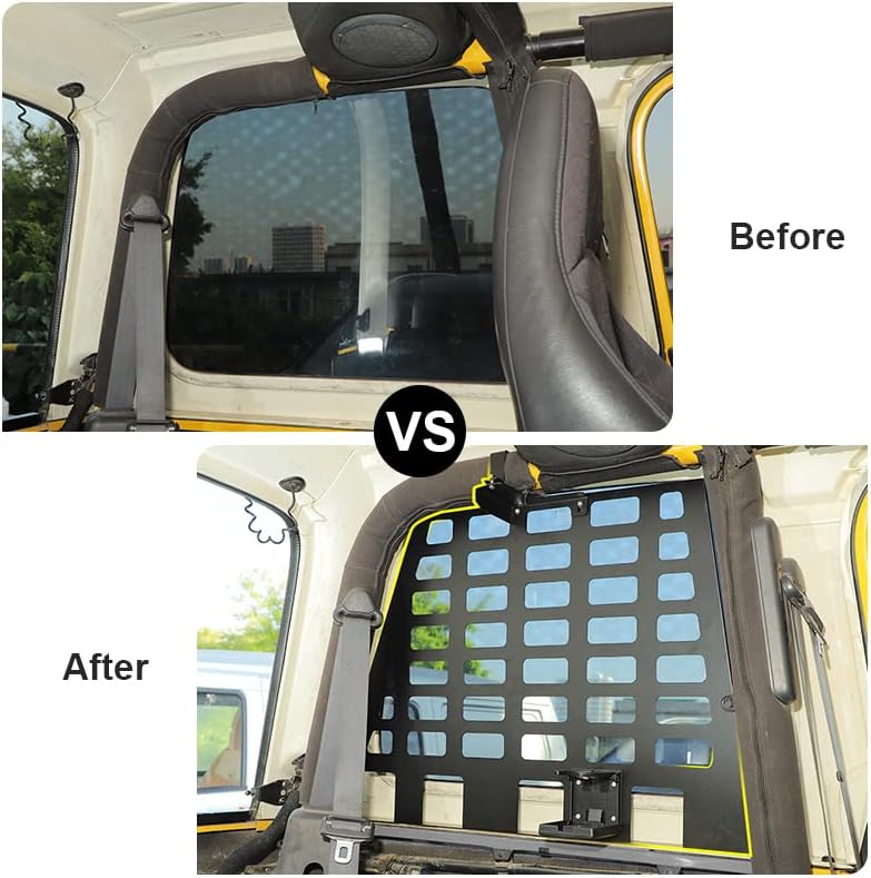 Linskip Hard Top Rear Window MOLLE Panels Compatible with 1997-2006 Jeep Wrangler TJ, Side Storage Racks for Jeep TJ 2Door, Trunk Cargo Carrier Tool Organizer for Jeep TJ Accessories(Pair, Black)