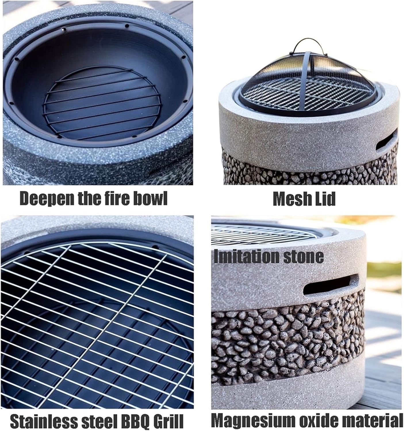 Outdoor Fire Pit Garden BBQ Grill Kit, Backyard Patio Garden Fireplace Camping Outdoor Wood Burning Fire Pit Bowl, Outdoor Heater, 55.5cm/21.9