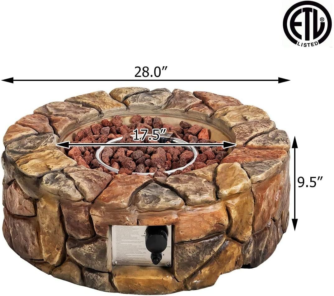 Happygrill Propane Fire Pit Outdoor Patio Gas Burner Stove with Cover & Artificial Stone Rocks