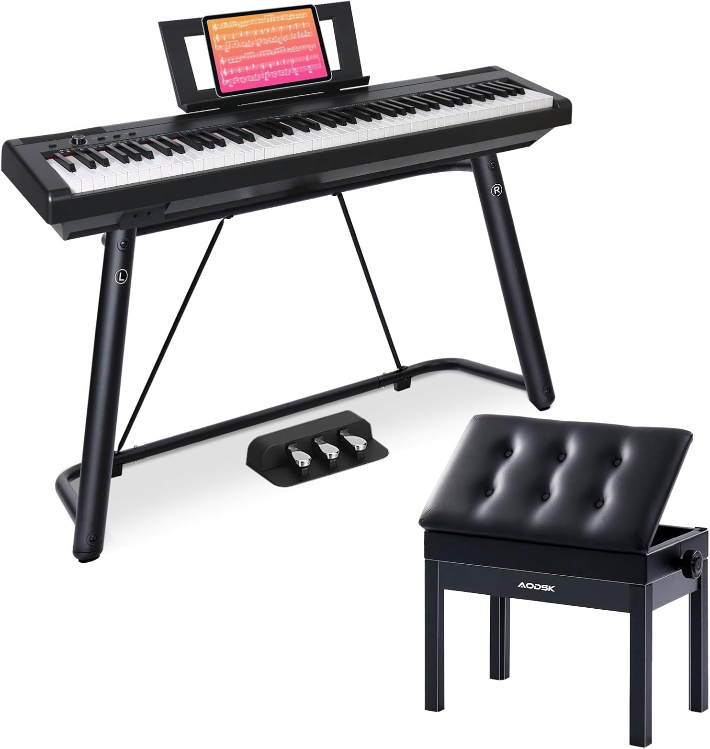 AODSK Weighted Piano 88-Key Beginner Digital Piano,Full Size Weighted keyboard S-200U+AODSK Adjustable Wooden Piano Bench ALP-22