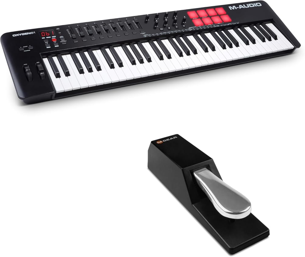 MIDI Controller Bundle - 61-Key USB MIDI Keyboard Controller with Beat Pads, Sustain Pedal and Software Suite - M-Audio Oxygen 61 MKV and SP-2