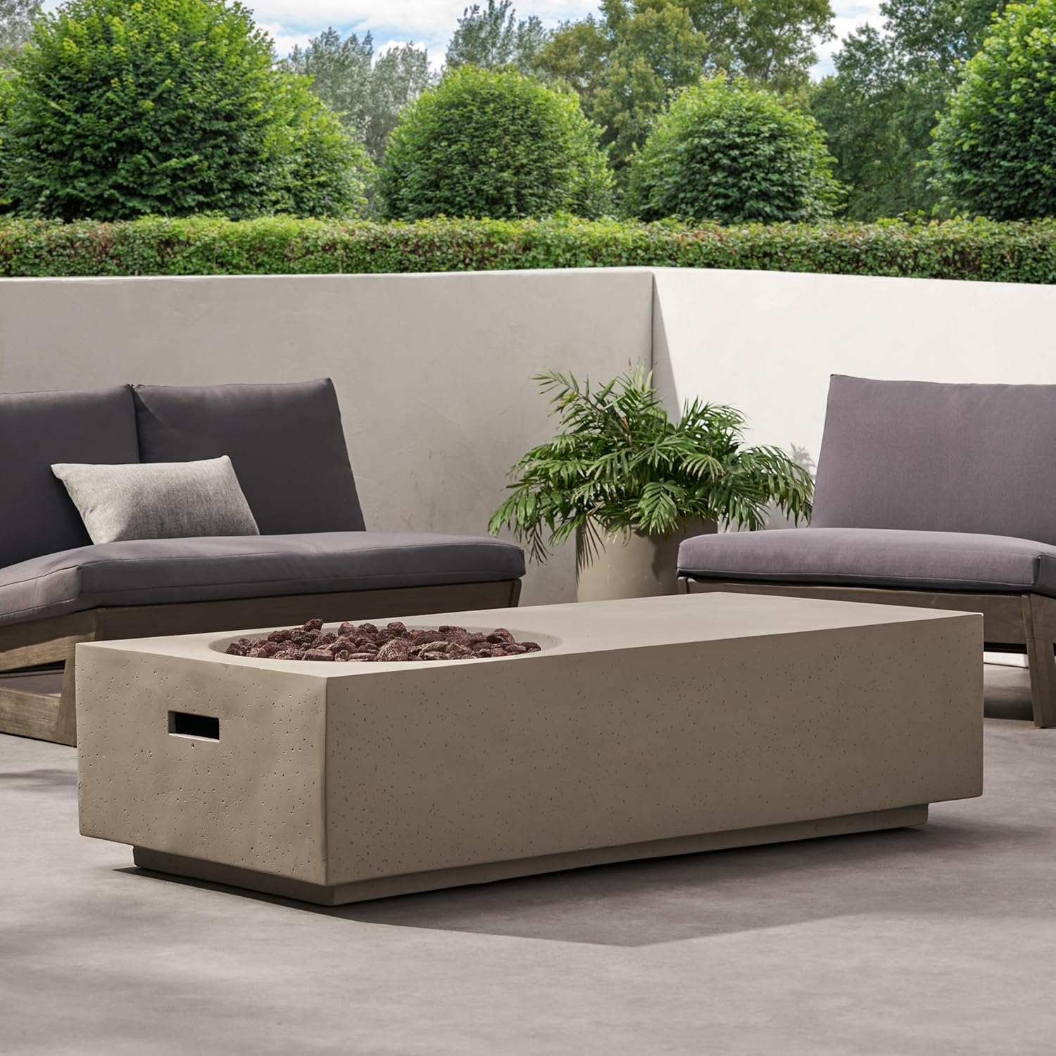 Light Grey Rectangle 14.75 Inches Fire Pit – 50,000 Btu Outdoor Propane Fire Table with Lava Rocks, Patio, Deck, Backyard Gatherings (1 Doors)