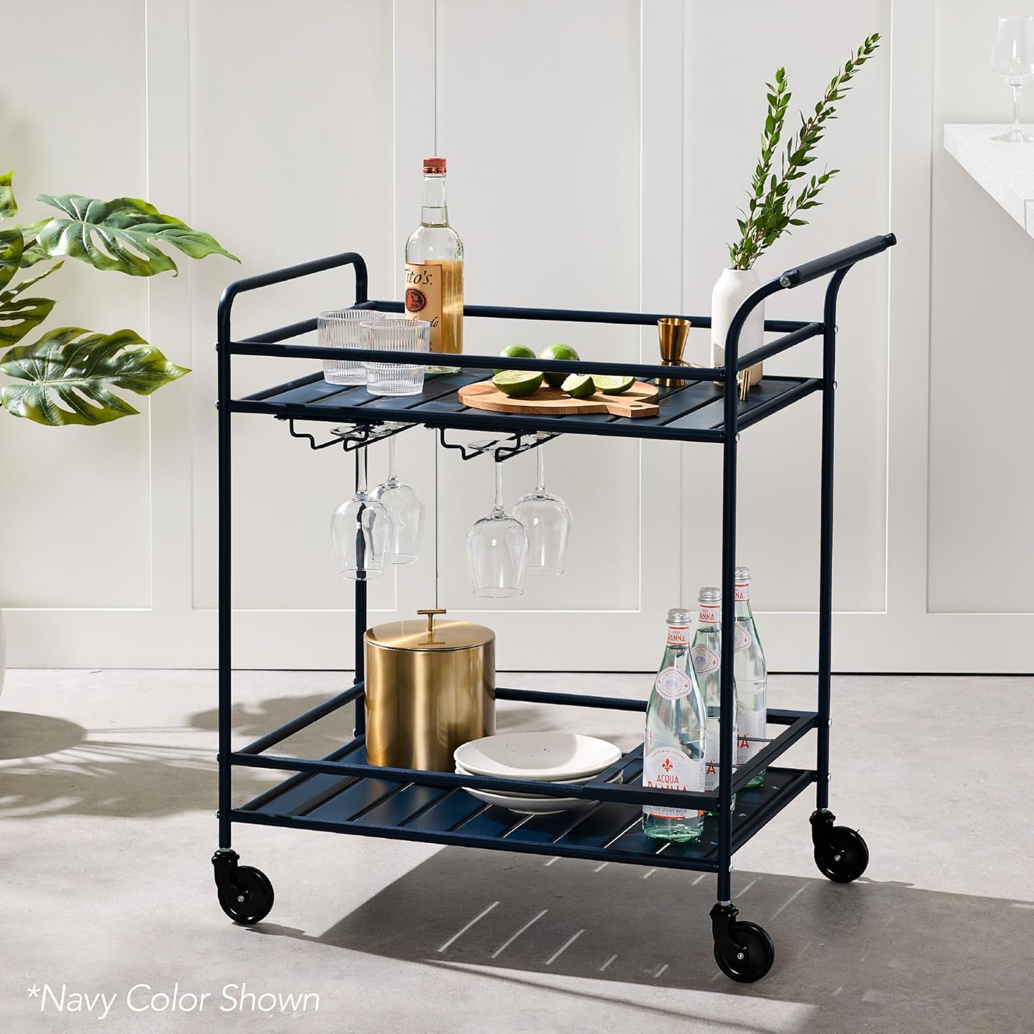 Best Choice Products Rolling Bar Cart, Mobile Home Bar Serving Cart, Serving Station w/ 2 Tier Shelves, Wine Rack, Lockable Wheels - Black