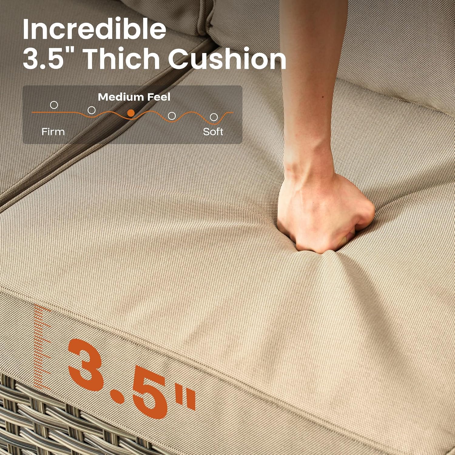 ovios 10 Piece Patio Sectional Furniture with 42in Fire Pit Table, Rattan Wicker Coversation Setwith Single Chairs, Outdoor Sofa Set for Outside Porch Balcony Backyard Pool, Beige