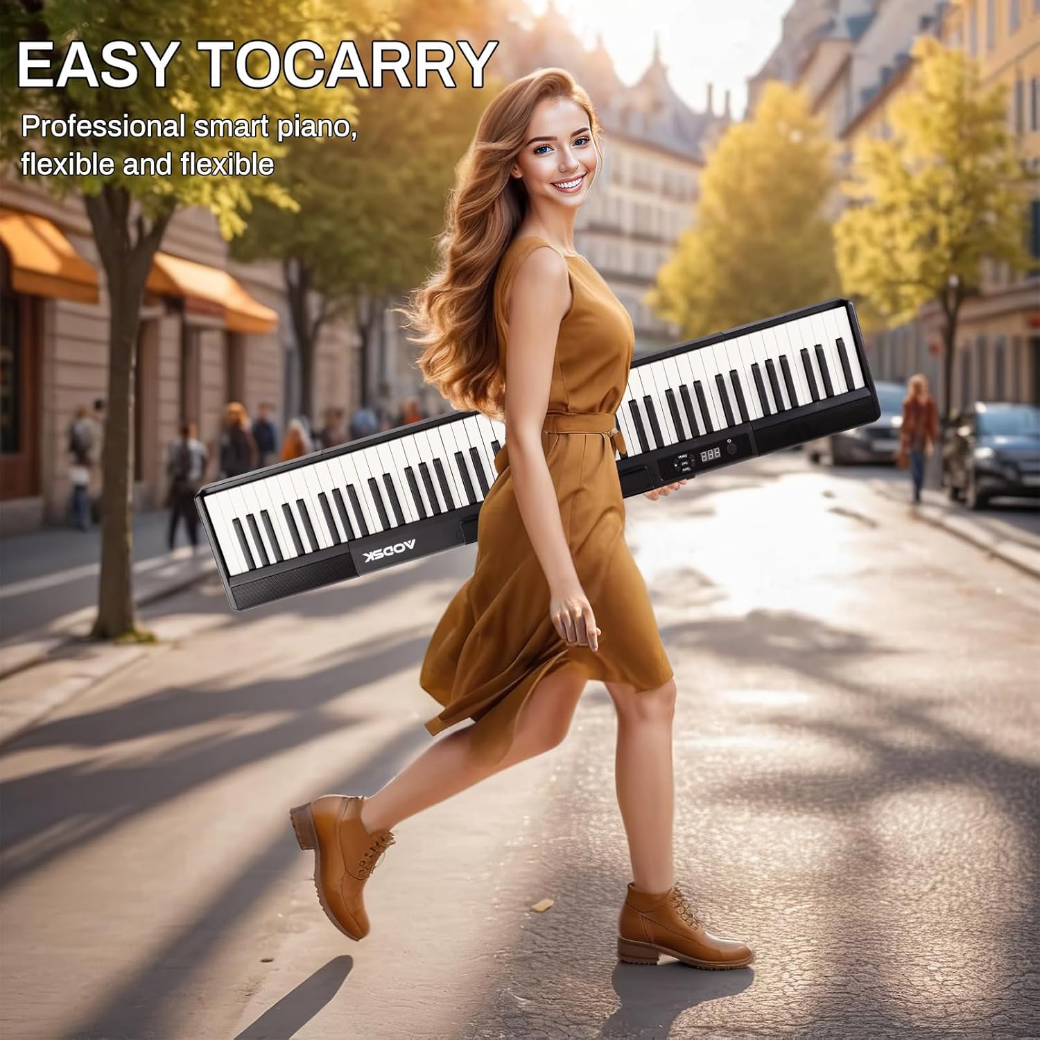 AODSK 88 Key keyboard piano, Portable Digital Piano with Wooden stand Set+AODSK Keyboard Bench X-Style Cushion Padded