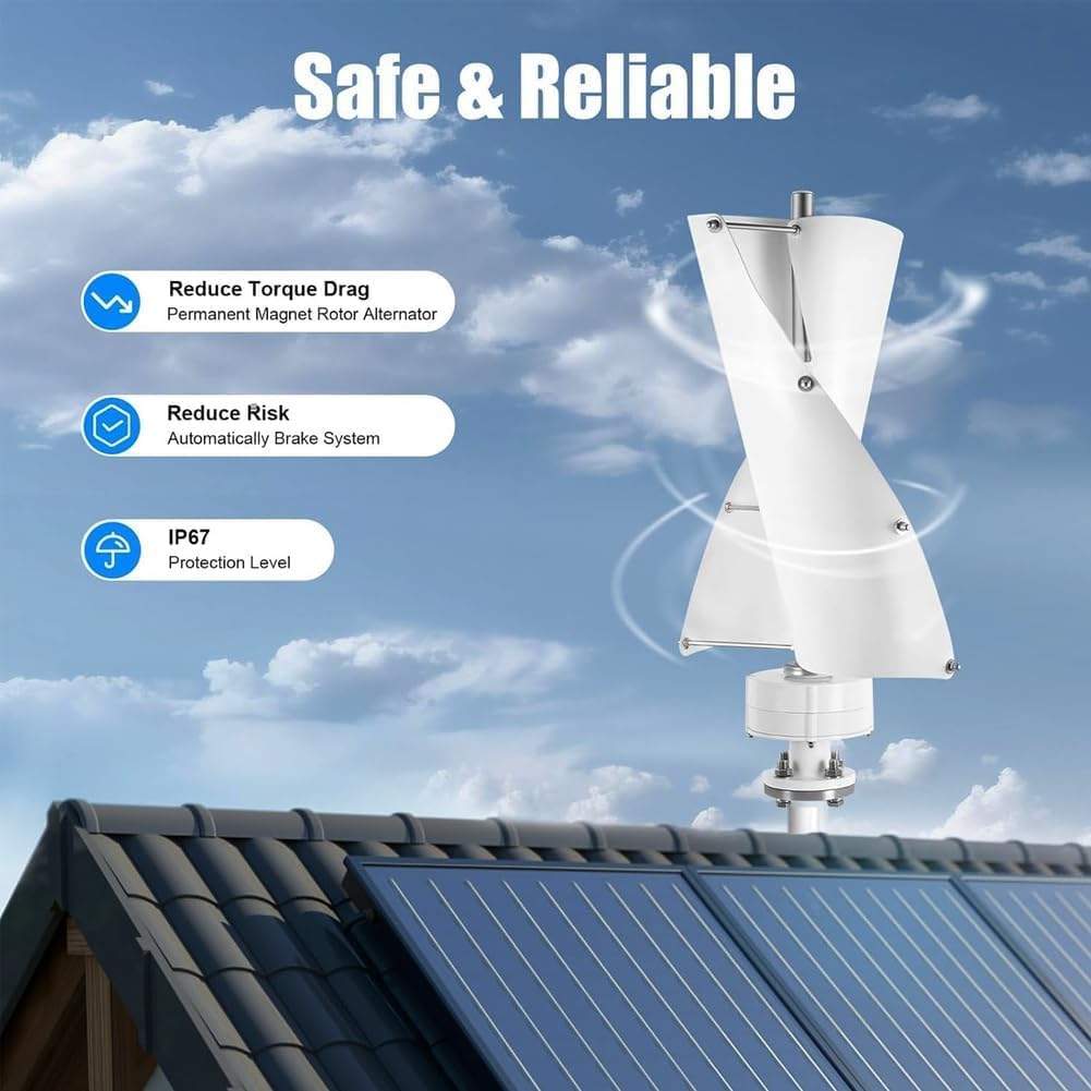 CAJUCA 5000W Vertical 2 Blade Spiral Wind Turbine Generator 12V 24V 48V Free Energy Wind Power Windmill No Noise Solar Wind