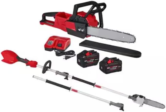 Compatible with Milwaukee 2727-21HD-3016-20PS-48-11-1881 M18 FUEL 16 in. 18V Brushless Cordless Battery Powered Chainsaw w/Pole Saw, 12.0 Ah & 8.0 Ah Battery, Charger