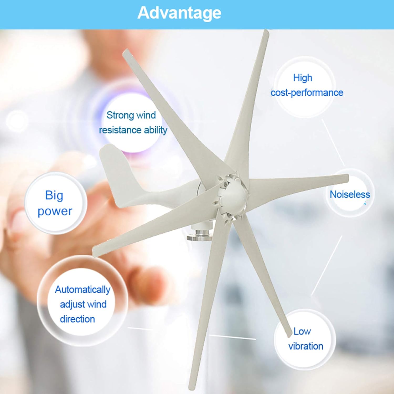 9000W 12V 6 Blades Assembled Wind Turbine,Household Vertical Wind Turbines are Used for Courtyard Roof Road,12V