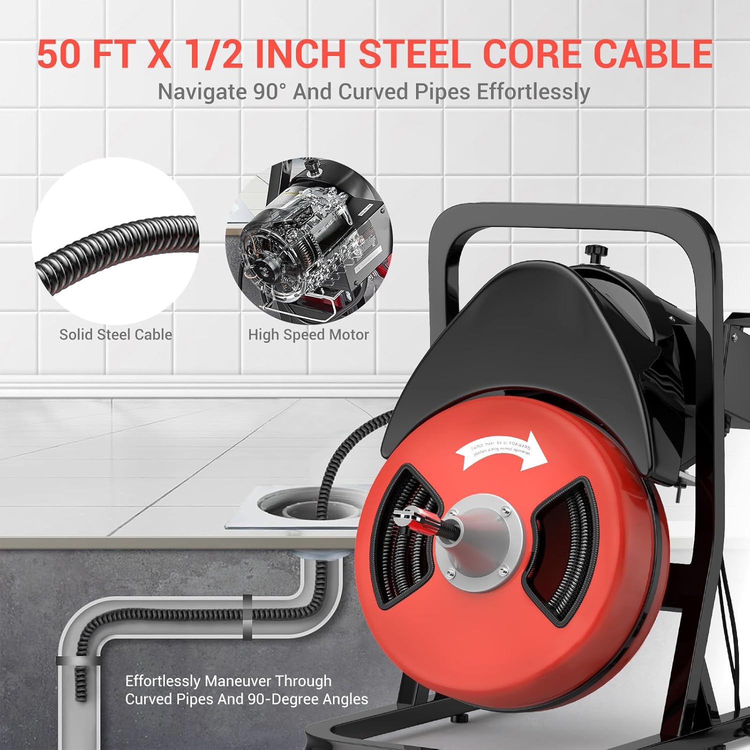 50Ft Heavy-Duty Drain Cleaner Machine, 1/2