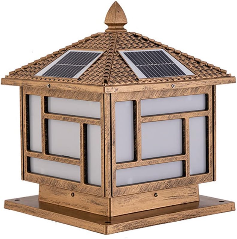 Outdoor Solar Post Lantern Lamp Light,European Style Garden Aluminum Housing Column Lamp,LED Waterproof Warm White Gate Bollard Pillar Light,Exterior Pedestal Stigma Lantern,for Wood Fence,Deck