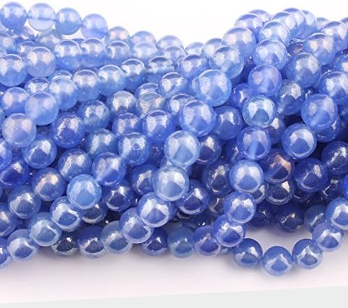 21 Strand Natural Blue Chalcedony Silver Coated Smooth Ball Beads Briolettes 8mm 8 Inch