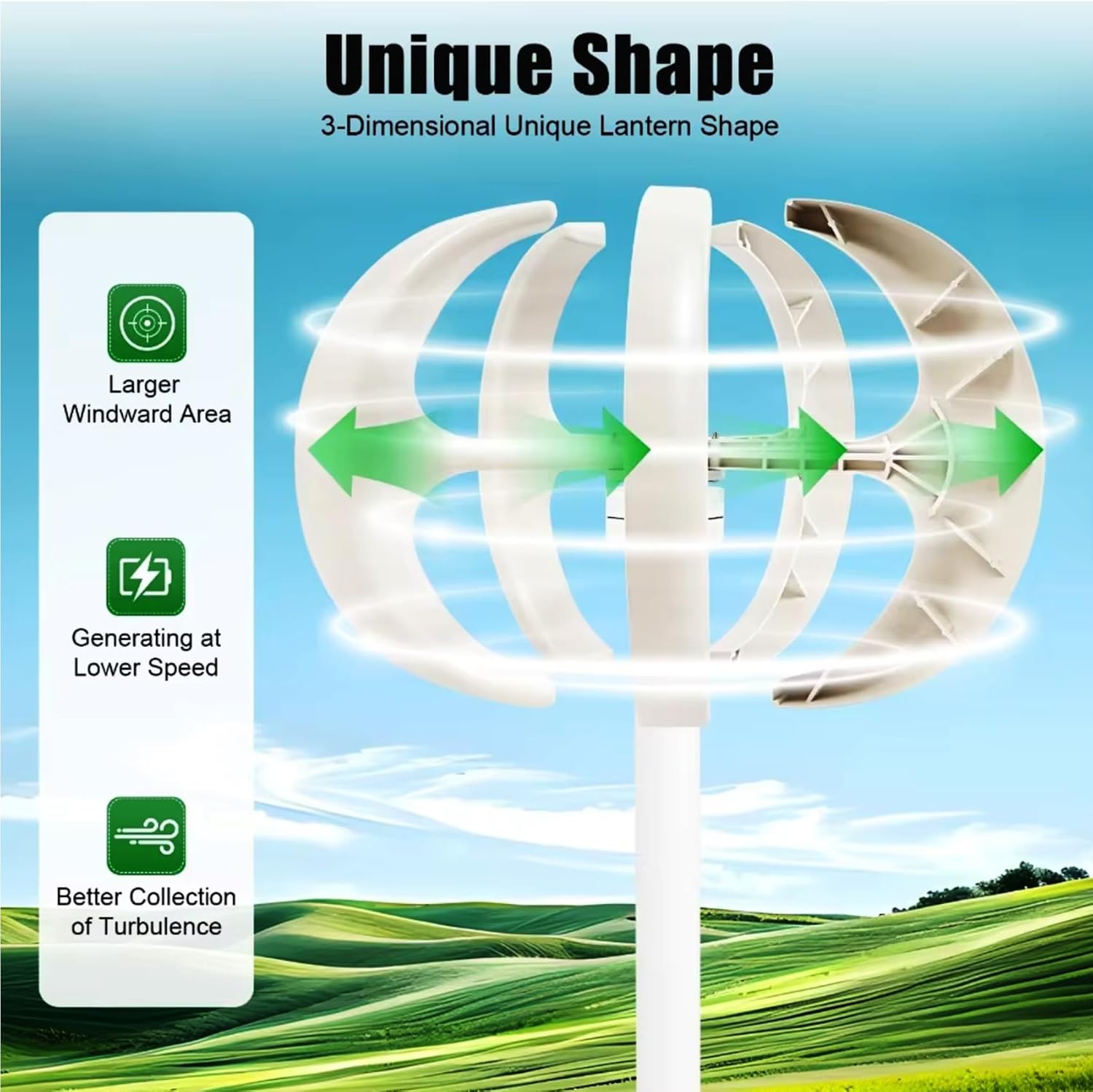 12V-220V Vertical Wind Turbine Generator+ 5000W Windmill RV Yacht Farm Small Wind Generator Home Use Windmill Free Energy(White)