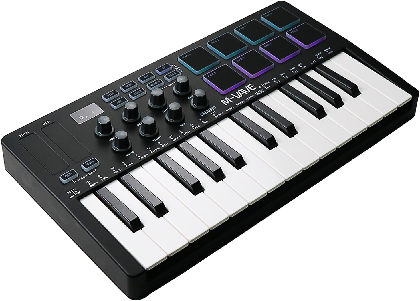 M-VAVE 25 Key USB MIDI Keyboard Controller With 8 Backlit Drum Pads,Piano Keyboard Wireless Semi Weighted Professional Dynamic Keybed 8 Knobs,Software Included