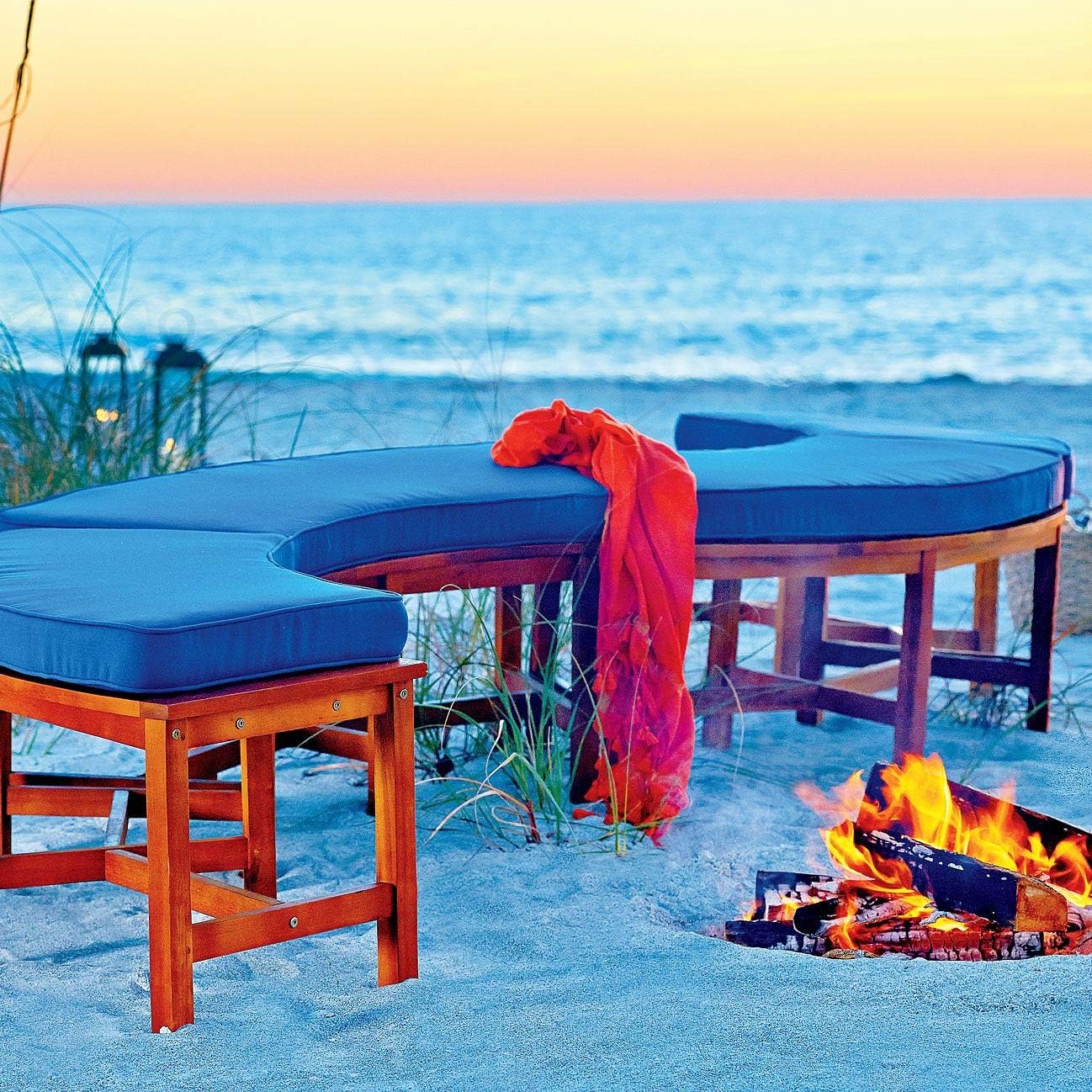 Solid Wood Fire Pit Curved Bench 44