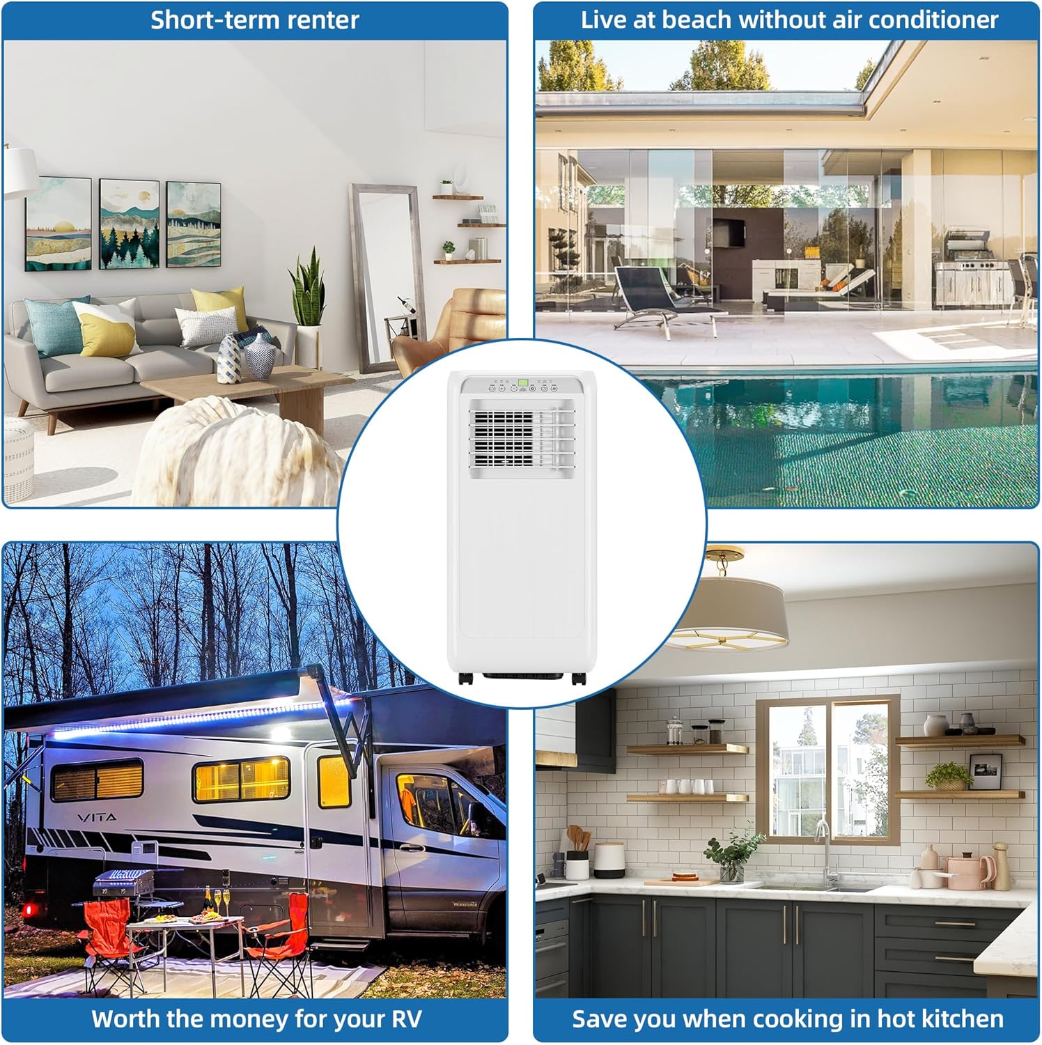 8000 BTU Portable Air Conditioner, Cools Up to 350 Sq. Ft, 3-In-1 Room Air Conditioner With Dehumidifier & Fan, Sleep Mode, Easy Install Kit for Home