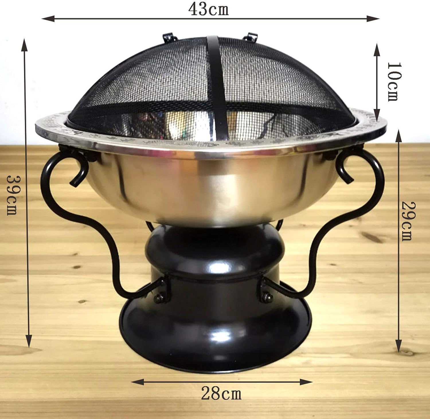 Garden Fire Pit Grill Bowl Grill Barbecue Rack Fire Pits Bowls,with Grill BBQ Large Cast Iron Wood Burning Round Log Burner Outdoor Firepits and Firebowlssteel Heater Tripod with Guard Lid