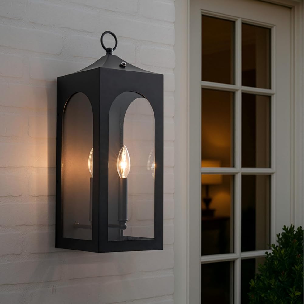 Dusk to Dawn Outdoor Wall Light 2-Light Black Outdoor Porch Lights Wall Mount Waterproof Outdoor Lamp for House Exterior Patio