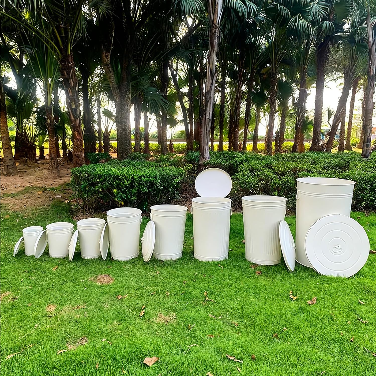 Galvanized Trash can, Burn Barrel, Burn Pits for Backyard, Fire Pit, for Paper Leaf Paper Trash Wood Backyard Bonfire(White,22cm/9in)