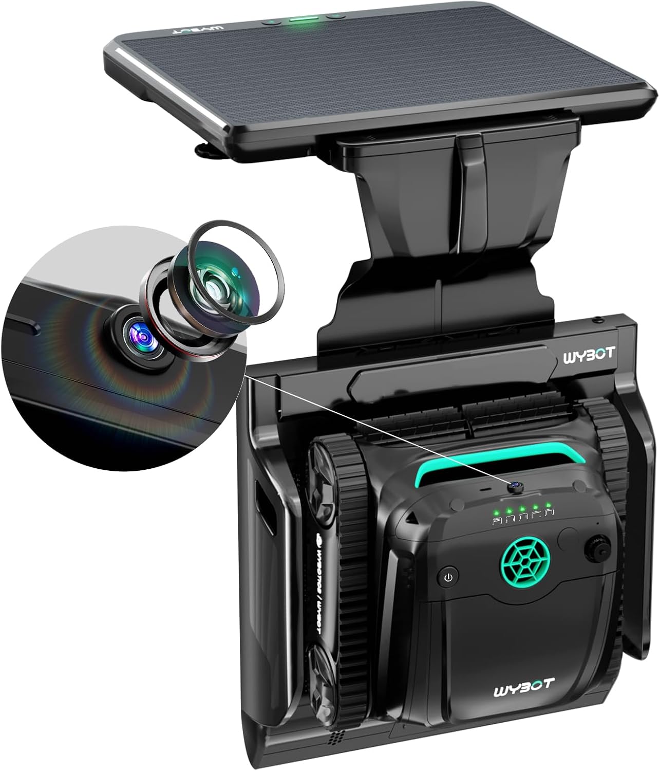 WYBOT S2 Solar Vision Robotic Pool Cleaner, AI Obstacle Avoidance & Dirt Targeting, Auto Return & Charging, Scheduled Cleaning, 3D Adsorption, Solar-Powered for In-Ground Pools (Grey & Green)