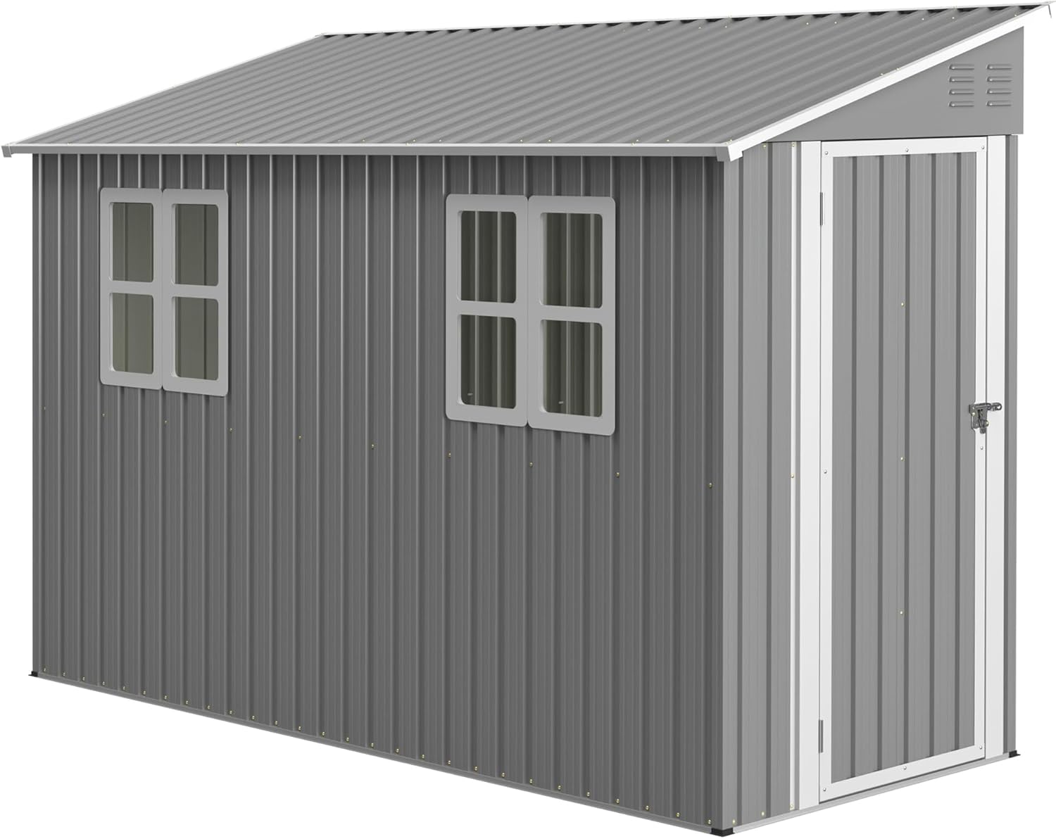 Outdoor Storage Shed with Floor Kit, 114.5 x 43.6 inches, Metal Garden Tool House, High Load-Bearing