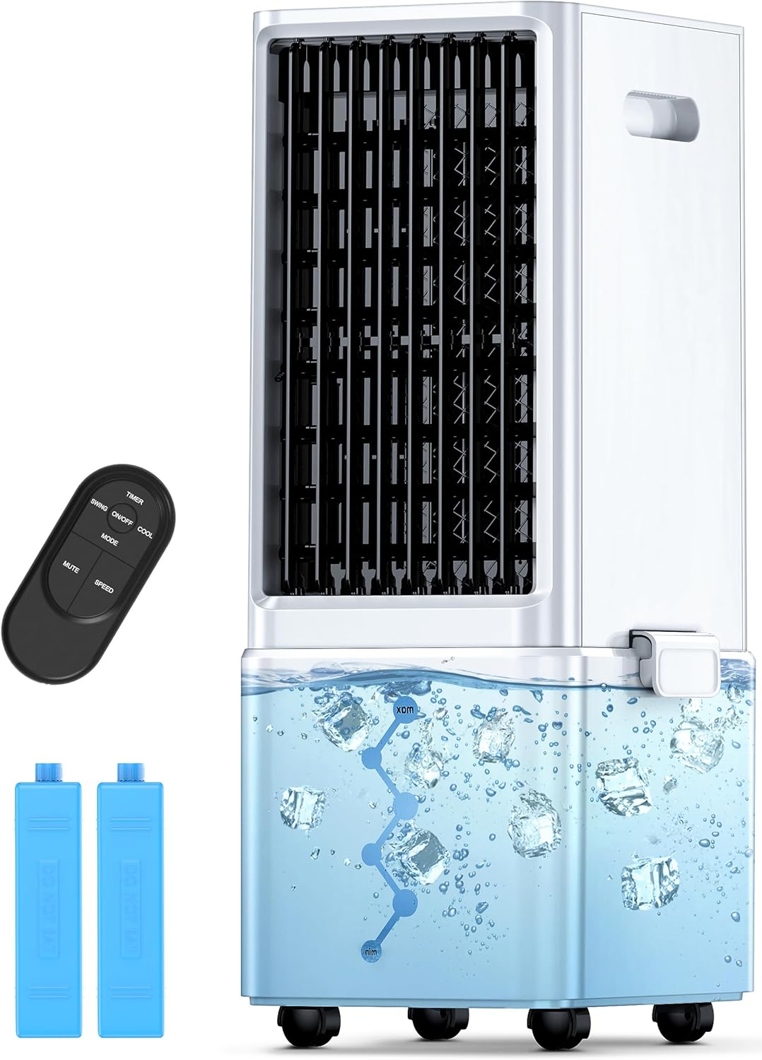 Evaporative Air Cooler w/ 4 Modes & 3 Speeds, Waterless Alert, 2.4-Gal Tank for 20H Cooling, 12H Timer, 20FT Remote, 70° Auto Swing Windowless Air Conditioner, Portable AC Unit for Bedroom