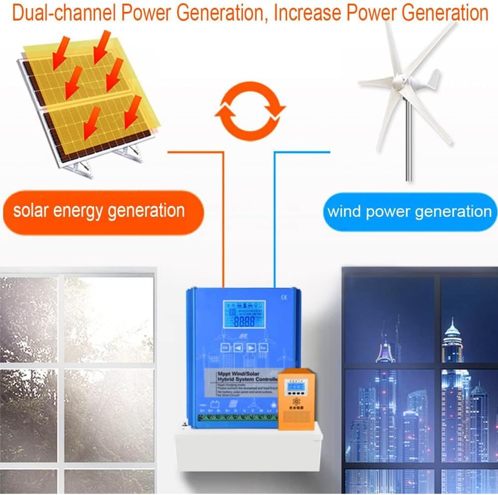 1400W Water Proof Wind Solar Hybrid Charge Controller with LCD Display 12V 24V 48V Off Grid Wind Solar Controller for Wind Turbine/Solar Panel