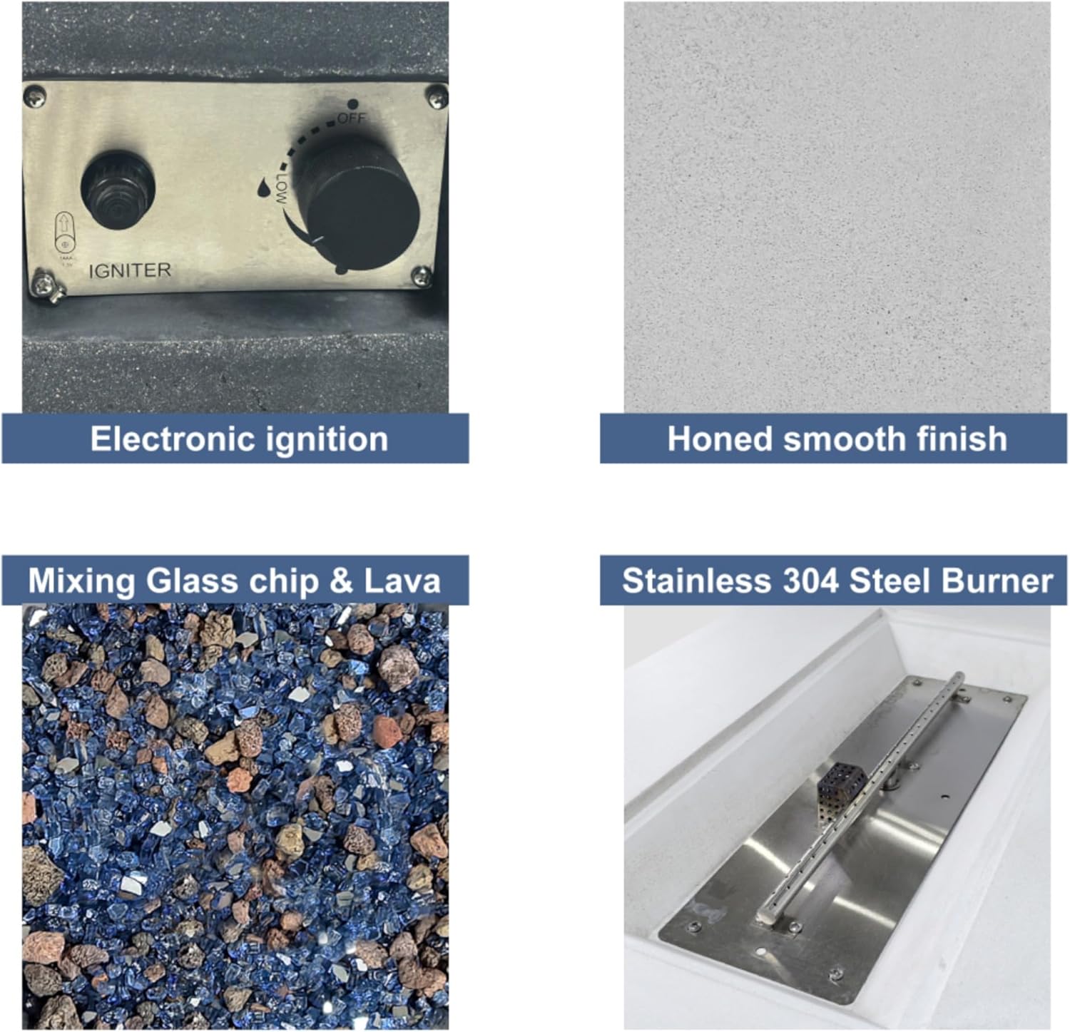 52-Inch Outdoor Concrete Propane Gas Fire Pit Table, CSA Certified, Adjustable Flame,Glass Chips & Lava Stone Burner, Glass-Fiber Reinforced Concrete, 65,000 BTU, for Garden & Patio (Dark Grey)