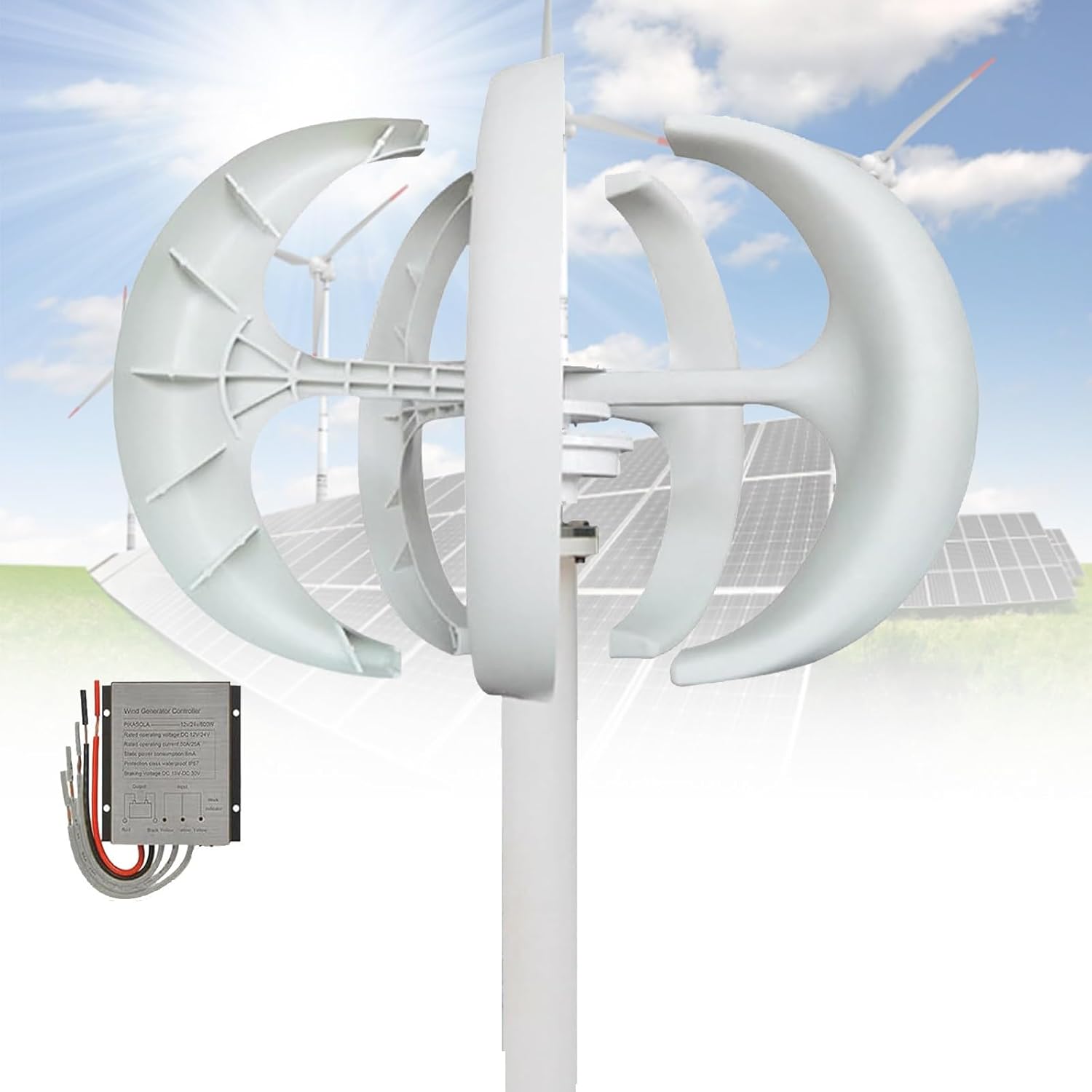 16000W 12V 24V 48V Wind Turbines Generator,5 Blades Vertical Axis Wind Turbines Generator Kit for Home Hybrids Streetlight Use,Generador Eolico para Casa,Electromagnetic Electricity Producer Equipment