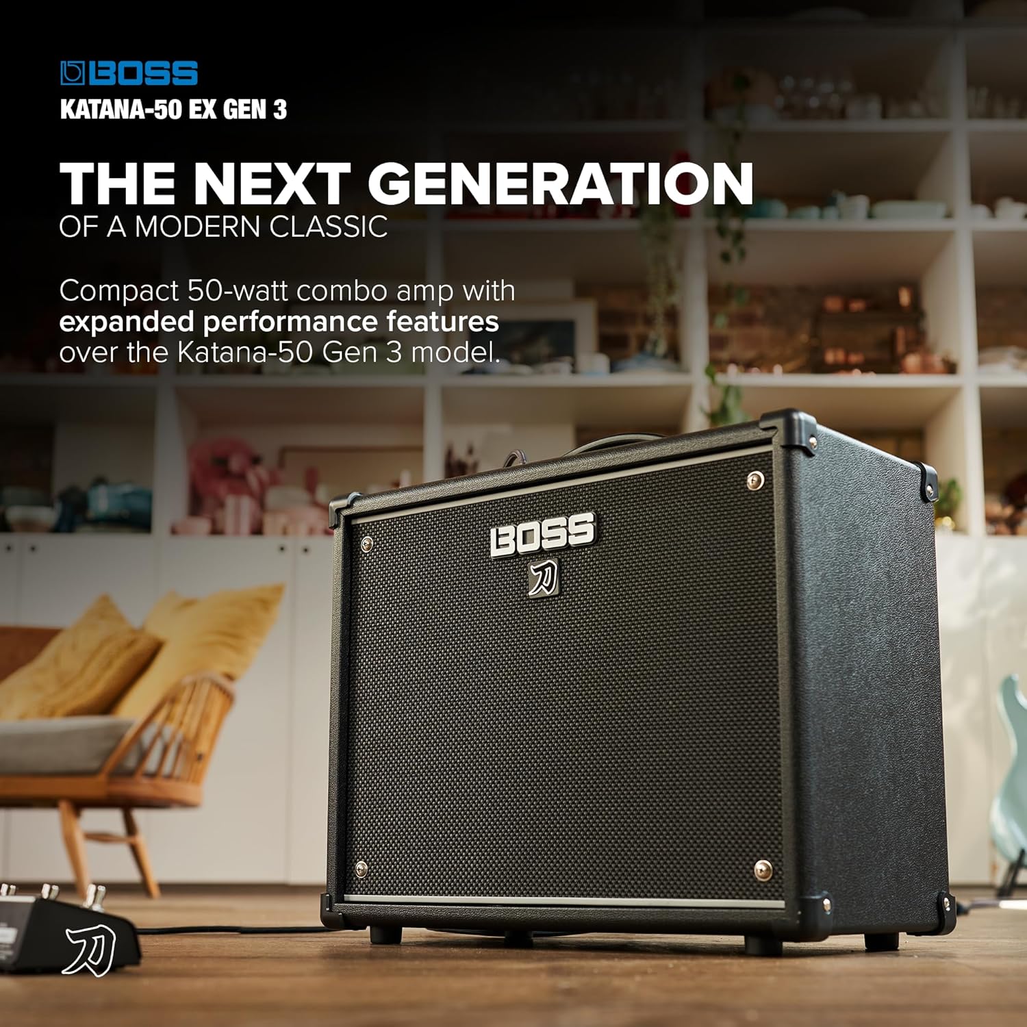 BOSS Katana-50 EX Gen 3 Guitar Amplifier | Compact 50-Watt Combo Amp Expanded for Live Performers | Upgraded Custom 12-Inch Speaker | Line Out & Stereo Expand | GA-FC/GA-FC EX Foot Controller Support