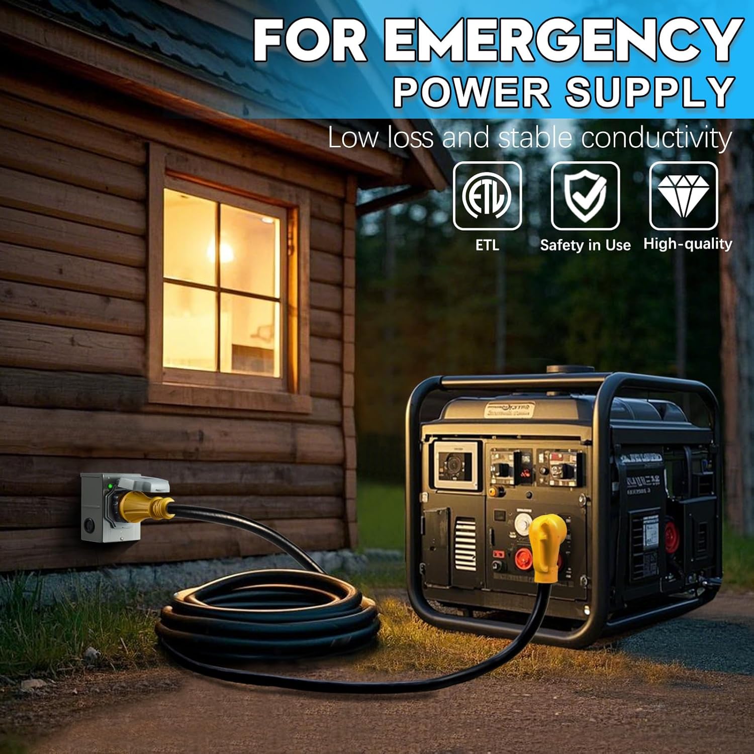 50 Amp Generator Cord 15FT and Power Inlet Box, NEMA 14-50P Male to SS2-50R 125/250V Twist Lock Connector with Pre-Drilled NEMA SS2-50P Generator Inlet Box for Generator to House