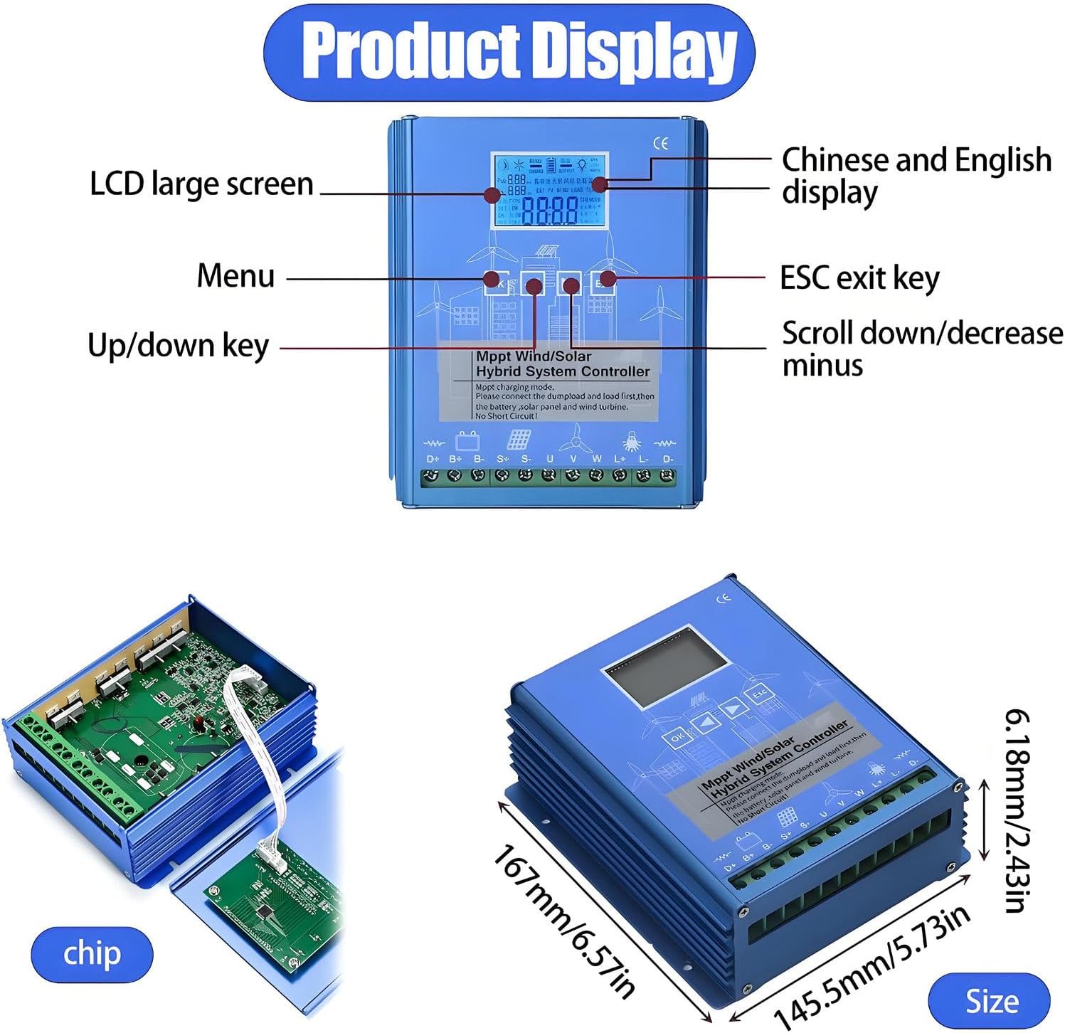 Wind Solar Hybrid Controller,12/24v /48v Battery Off Grid Controller, Solar Controller，max 15000w Wind Turbine Generator,for Power Plants, Street Lamp 48V