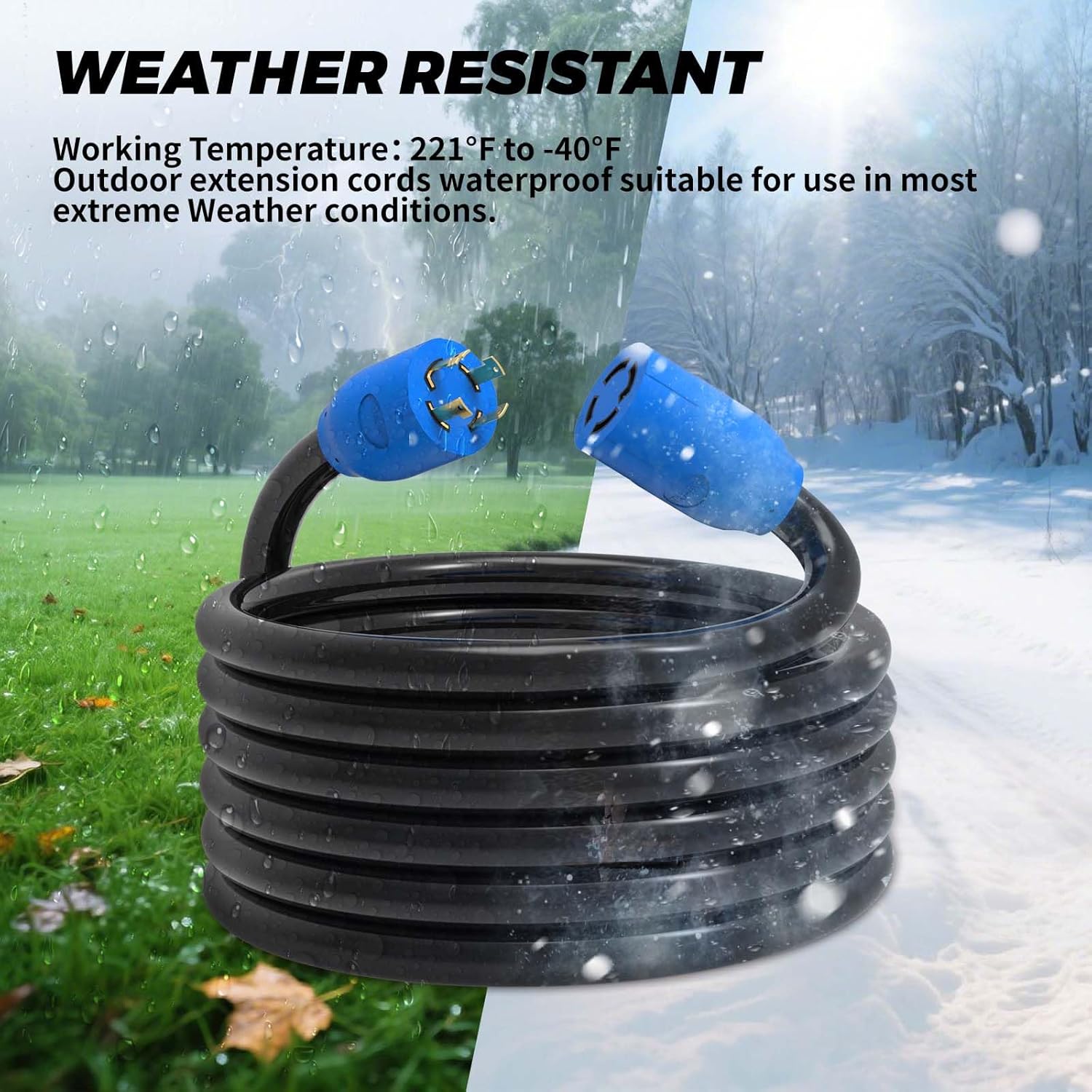 50FT 30 Amp Generator Cord, 4 Prong NEMA L14-30P/L14-30R Generator Extention Cord, Twist Lock Heavy Duty 10 Gauge Outdoor Extension Cable for RV Camper and Generator to House, ETL Listed