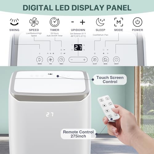 14,000 BTU Portable Air Conditioner - 3-In-1 Cooling, Dehumidifier & Fan for Spaces Up to 750 Sq.Ft