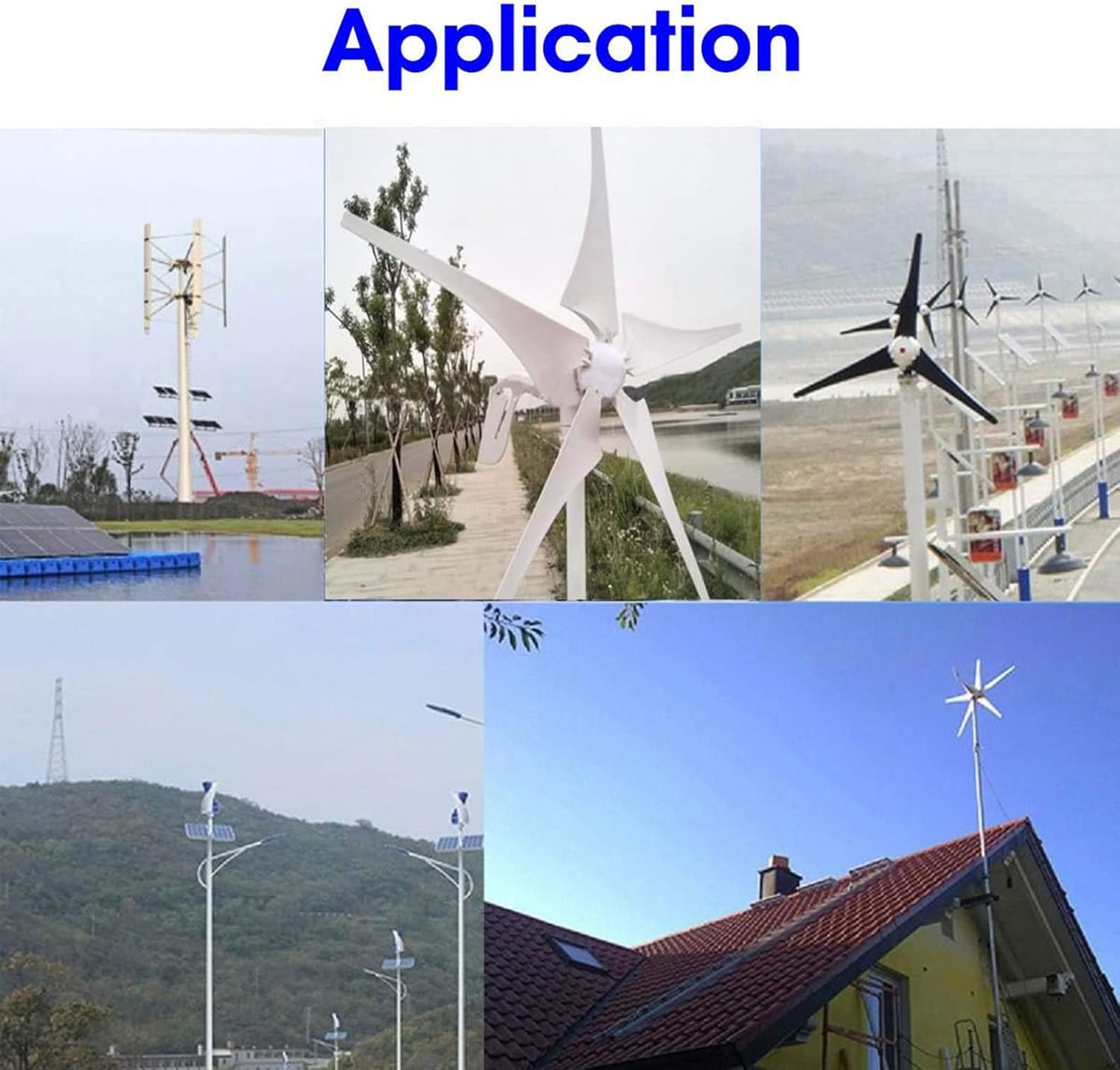 12V/24V/48V Small Vertical 5 Blades Wind Turbine Kit, 1000W-3000W Vertical Turbine Generator with Controller for Terrace/Chalet