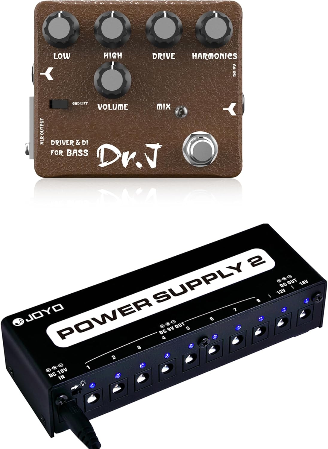 JOYO Bass Pedal of Overdrive Mic'd Tube Bass Amp Simulator Pedal (D53) Bundle With JOYO Guitar Pedal Power Supply (JP-02)