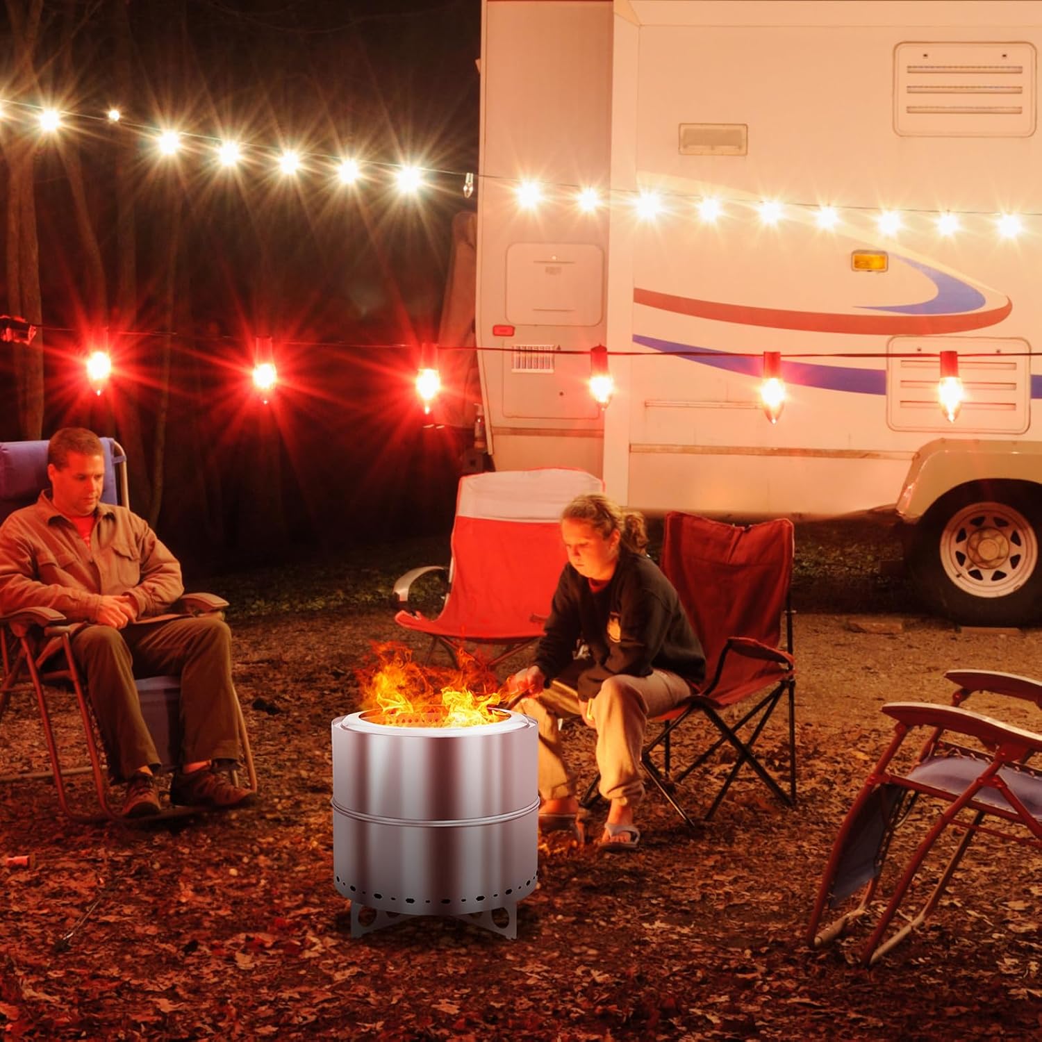 19 inch Large Portable Stainless Steel Smokeless Fire Pit, Outdoor Smokeless Firepit, Wood Burning Fire Pits for Camping Backyard Patio Garden Picnic with Carry Bag (19.3 * 19.3 * 19.3in,Silver)