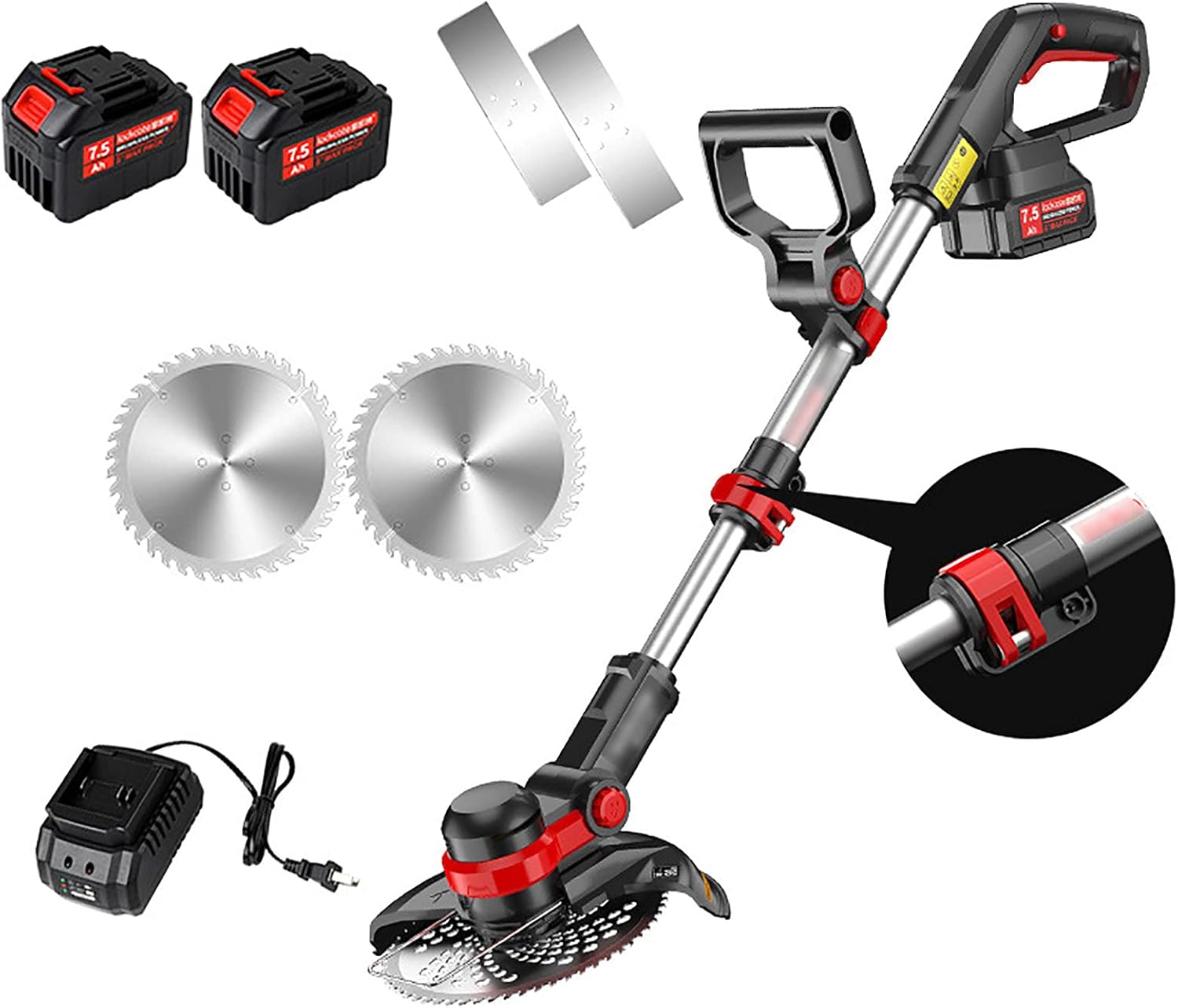 Retractable Cordless Lawn Mower - 20V7.5AH Trimmer with 90° Rotatable Head for Lawn Care & Garden Cutting